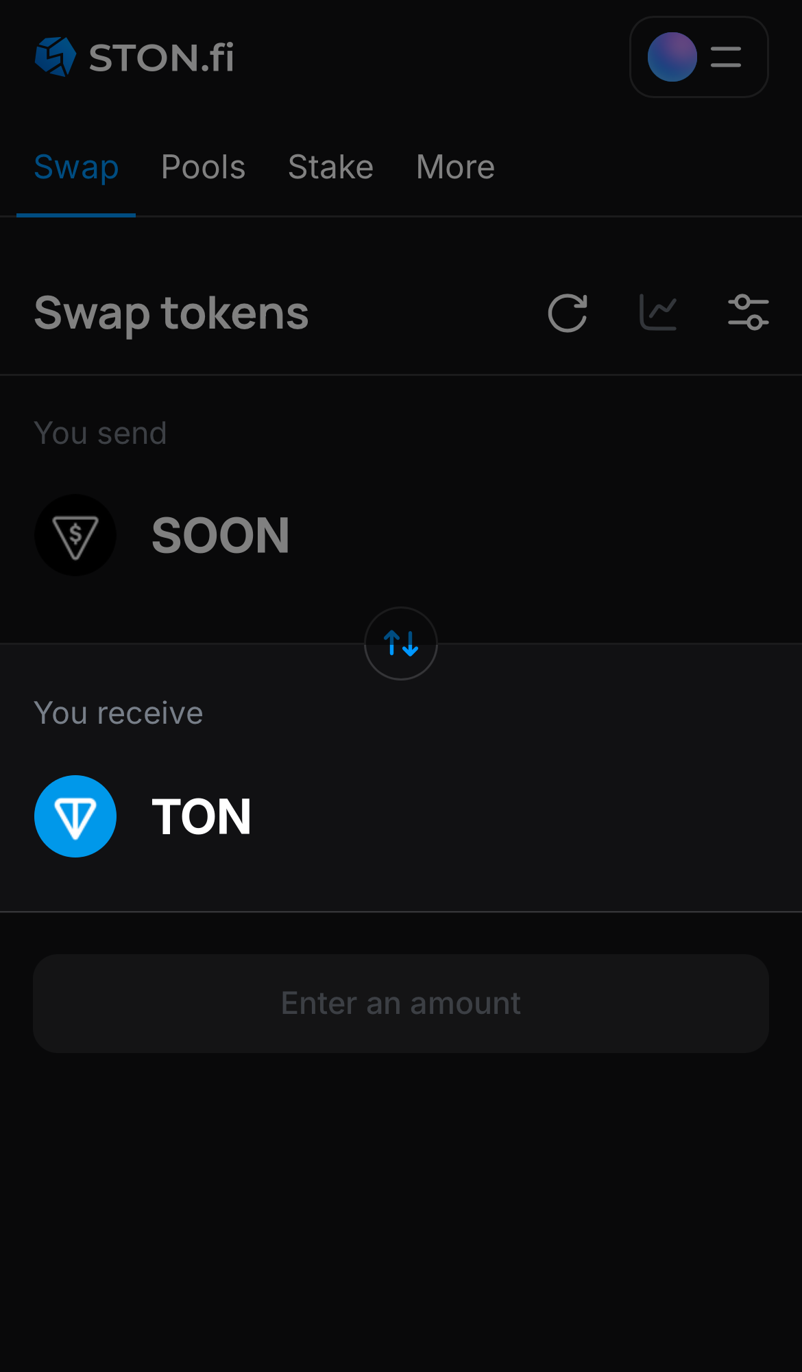 Selecione um token na caixa ‘You receive’ — por exemplo, TON.