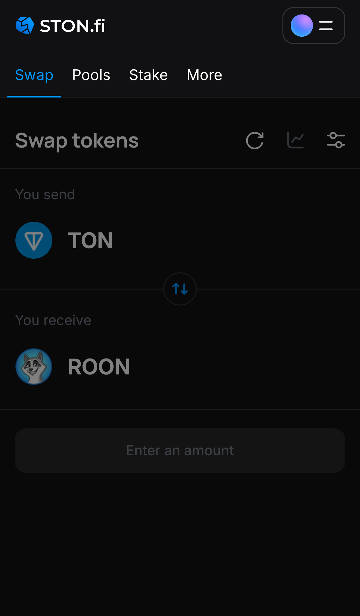 برنامه STON.fi را باز کنید و به زبانه ‘Swap‘ بروید.