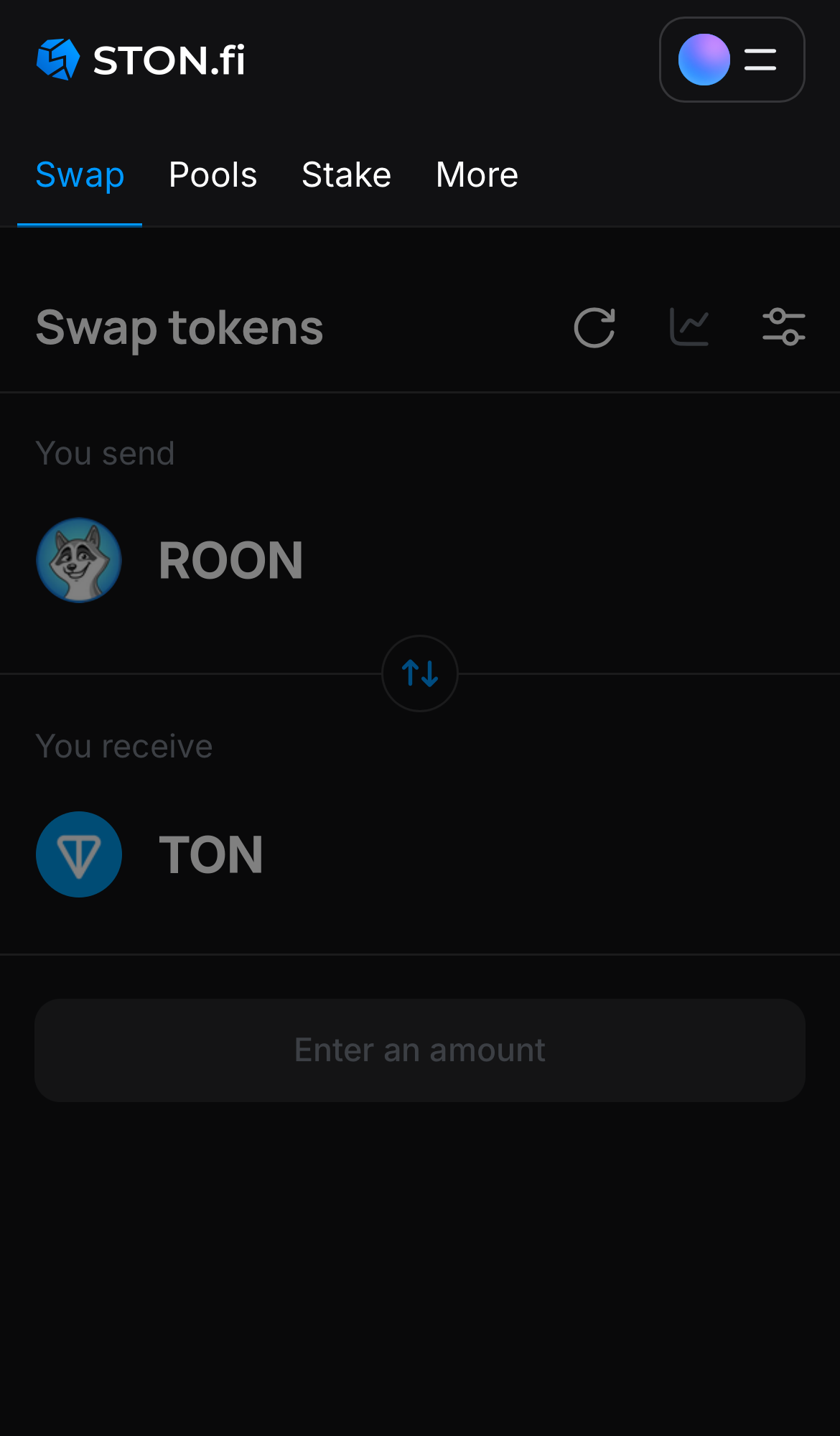 برنامه STON.fi را باز کنید و به زبانه ‘Swap‘ بروید.