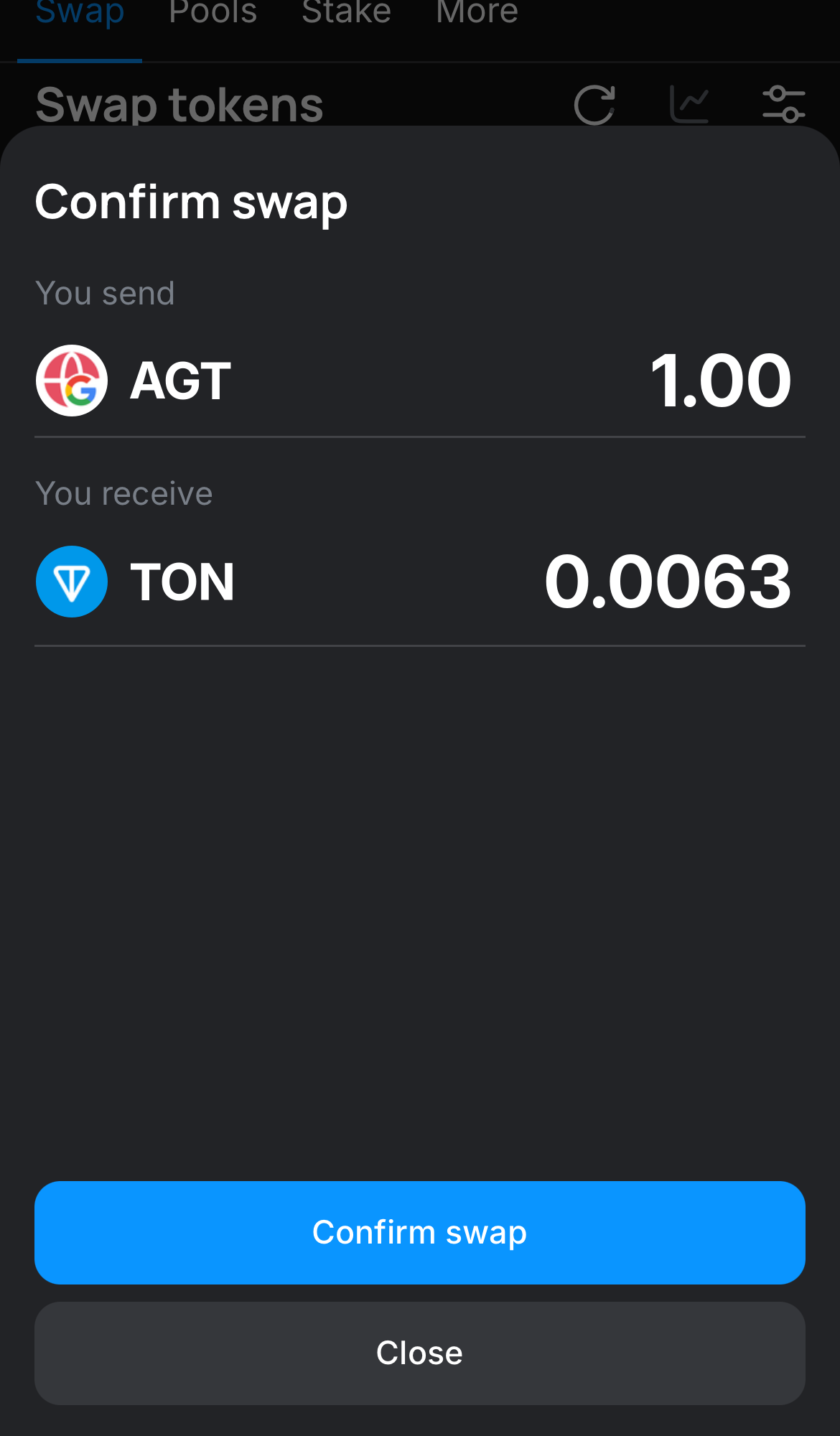 Klik ‘Swap‘, periksa kembali detailnya, dan konfirmasi transaksi dengan mengklik tombol ‘Confirm swap‘.