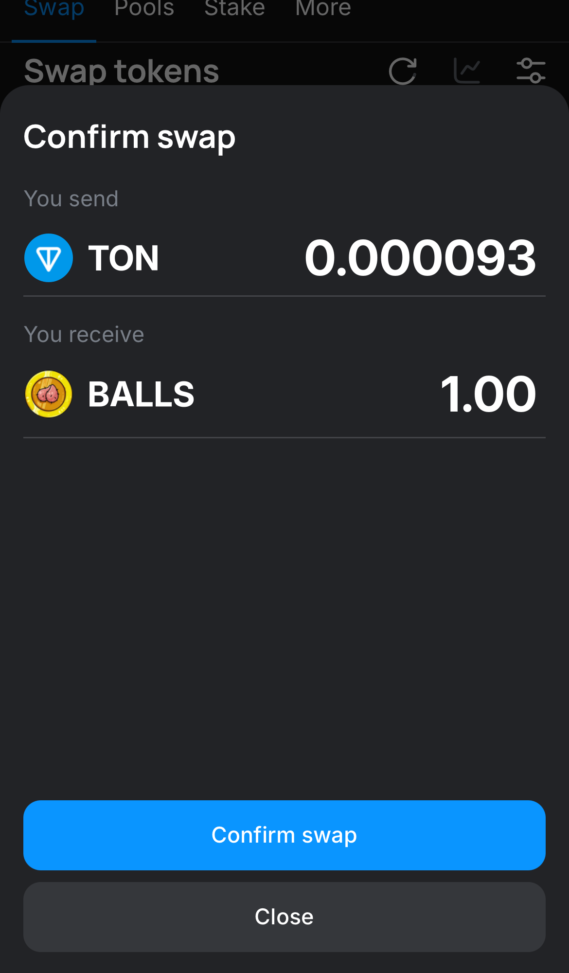 Click ‘Swap‘, double-check the details, and confirm the transaction by clicking the ‘Confirm swap‘ button.