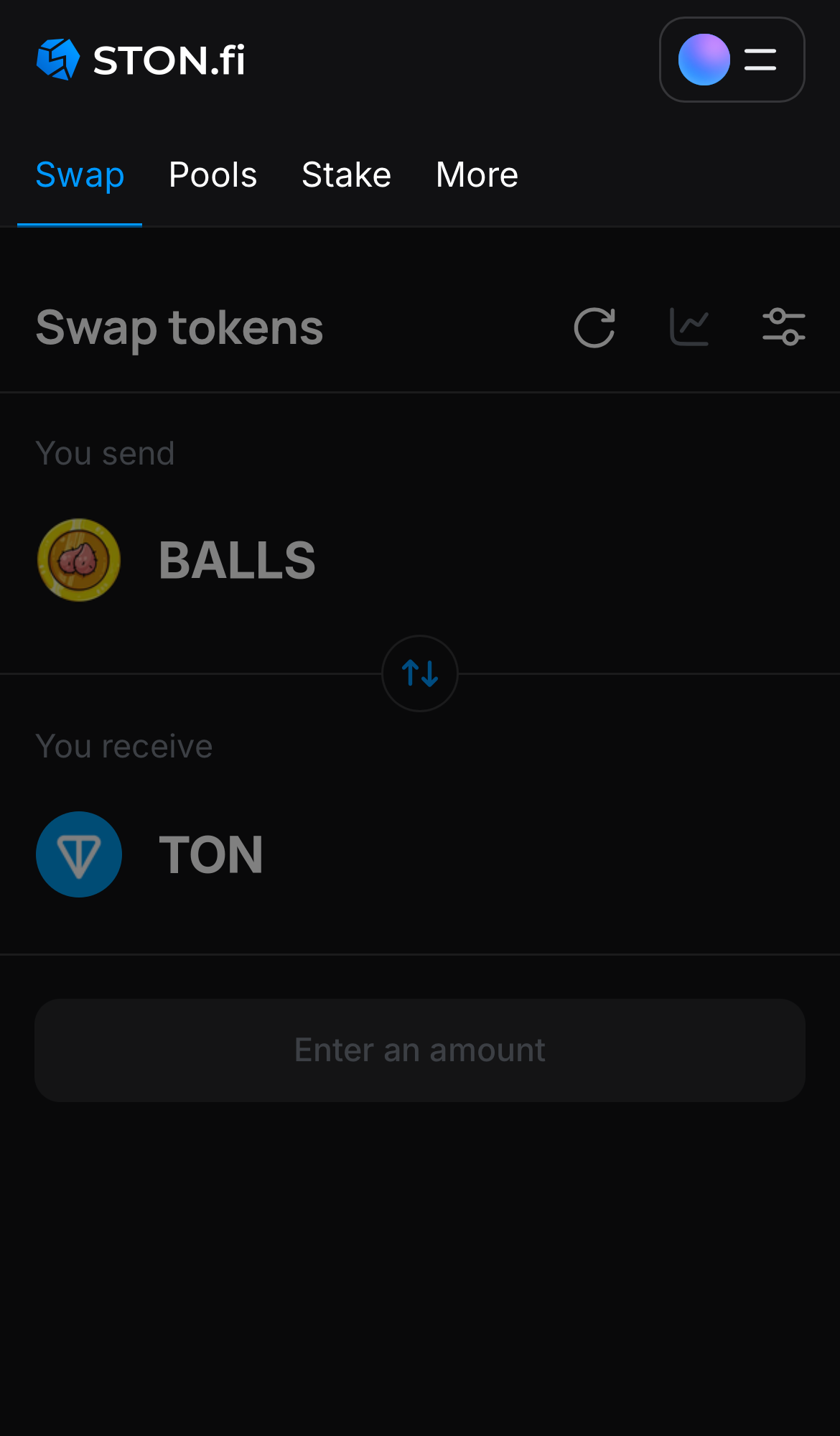 Open the STON.fi app and navigate to the ‘Swap‘ tab.
