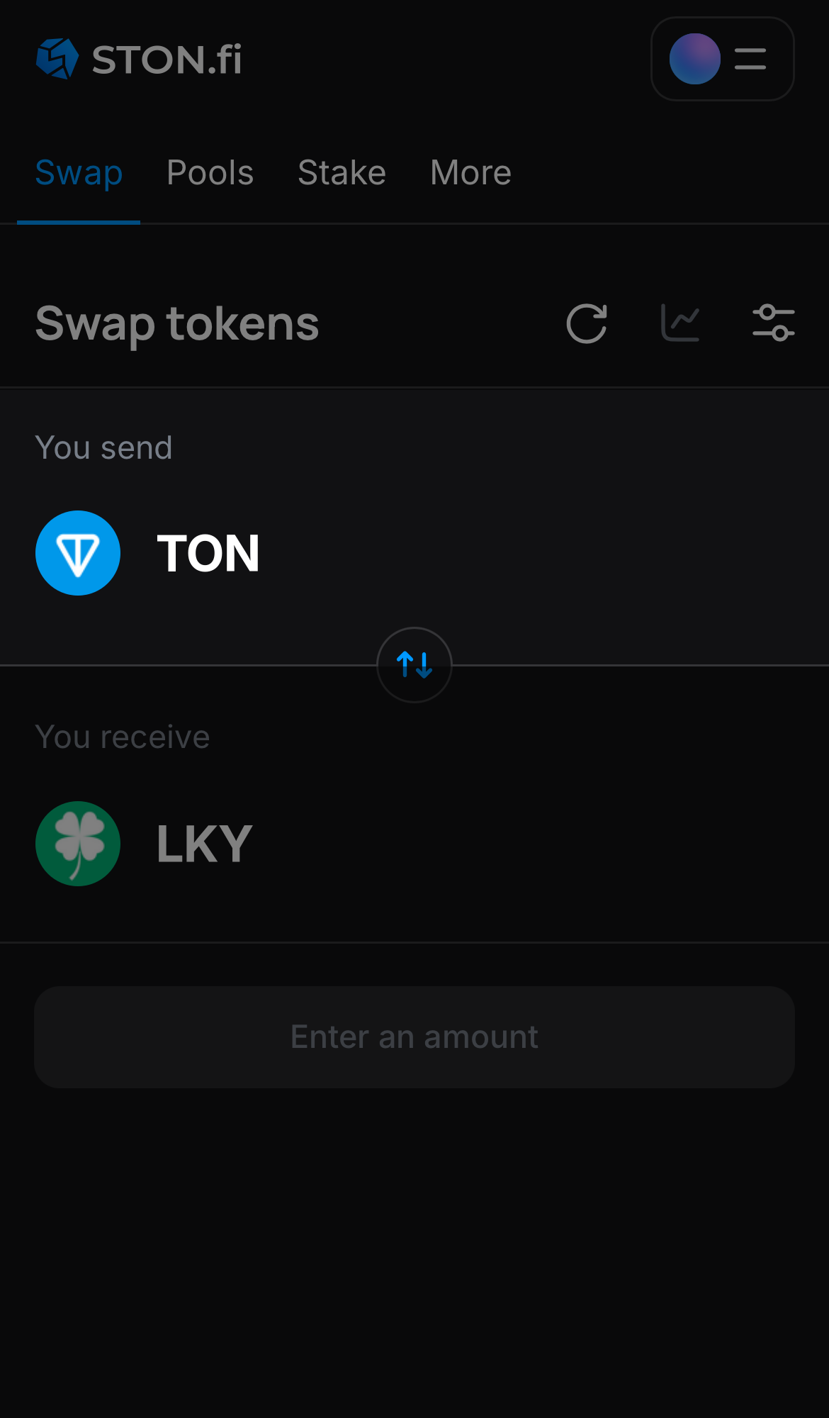 Selecione um token na caixa ‘You send’ — por exemplo, TON.
