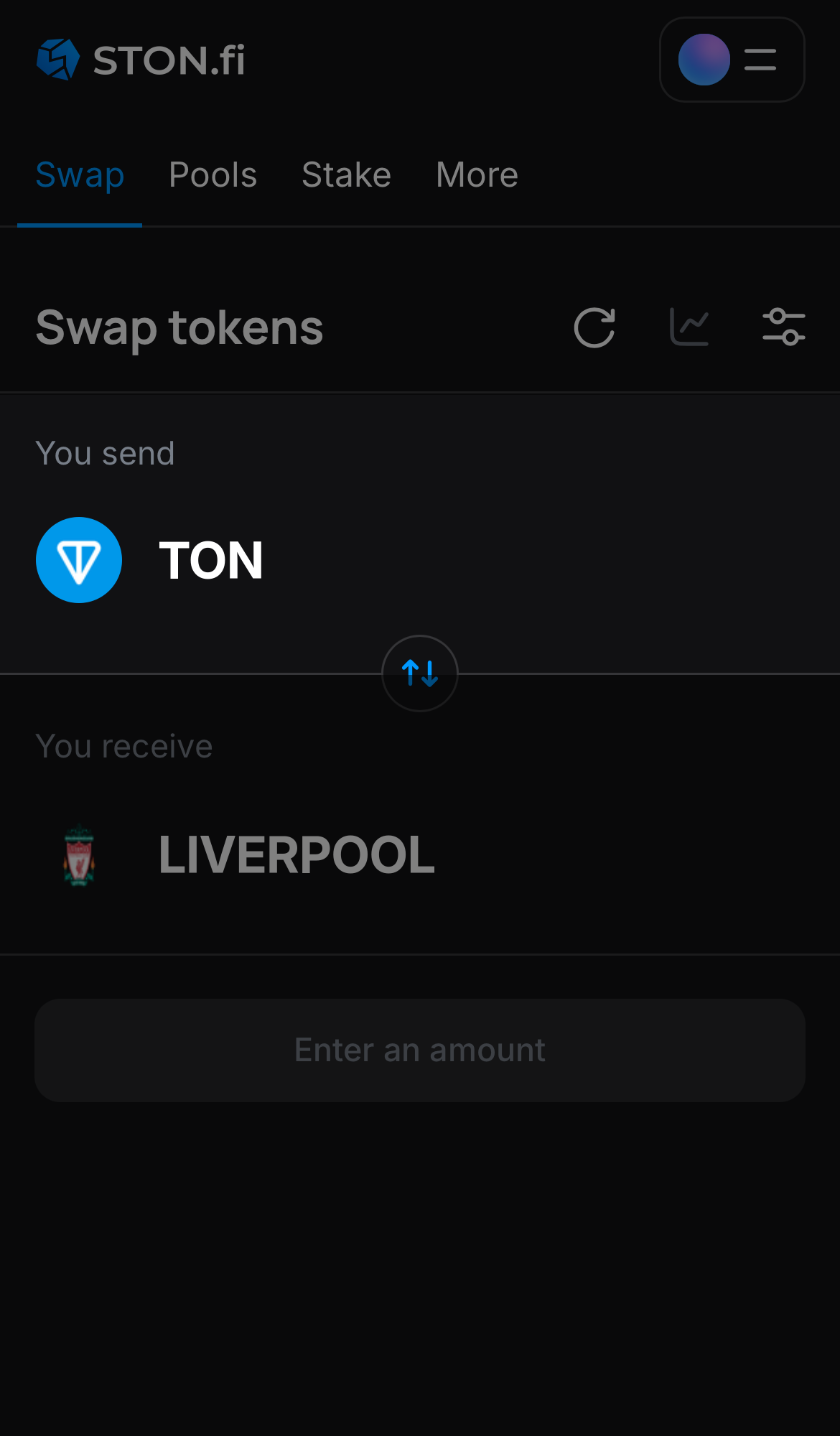Selecione um token na caixa ‘You send’ — por exemplo, TON.