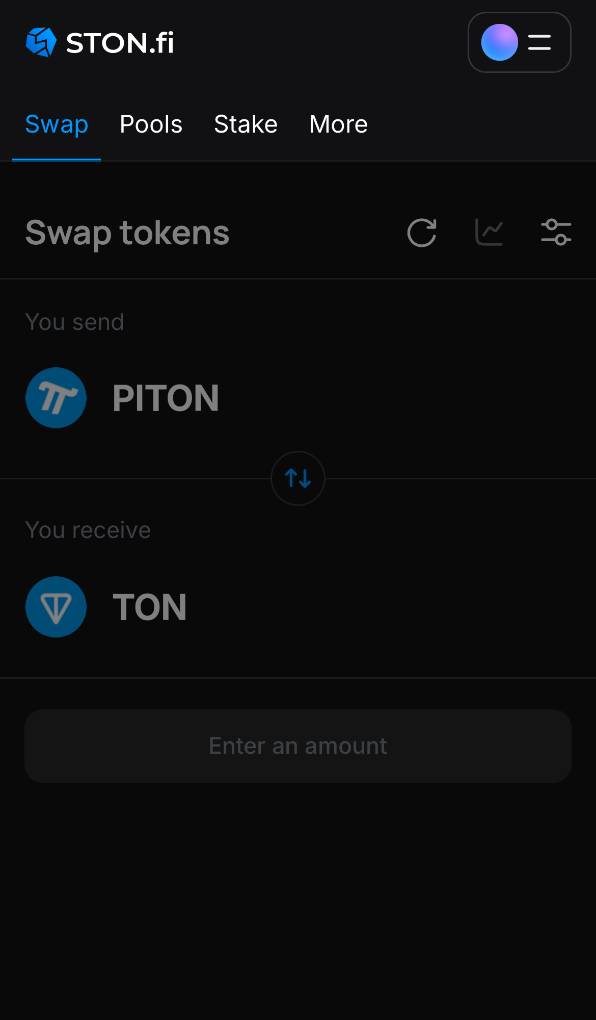 Open the STON.fi app and navigate to the ‘Swap‘ tab.