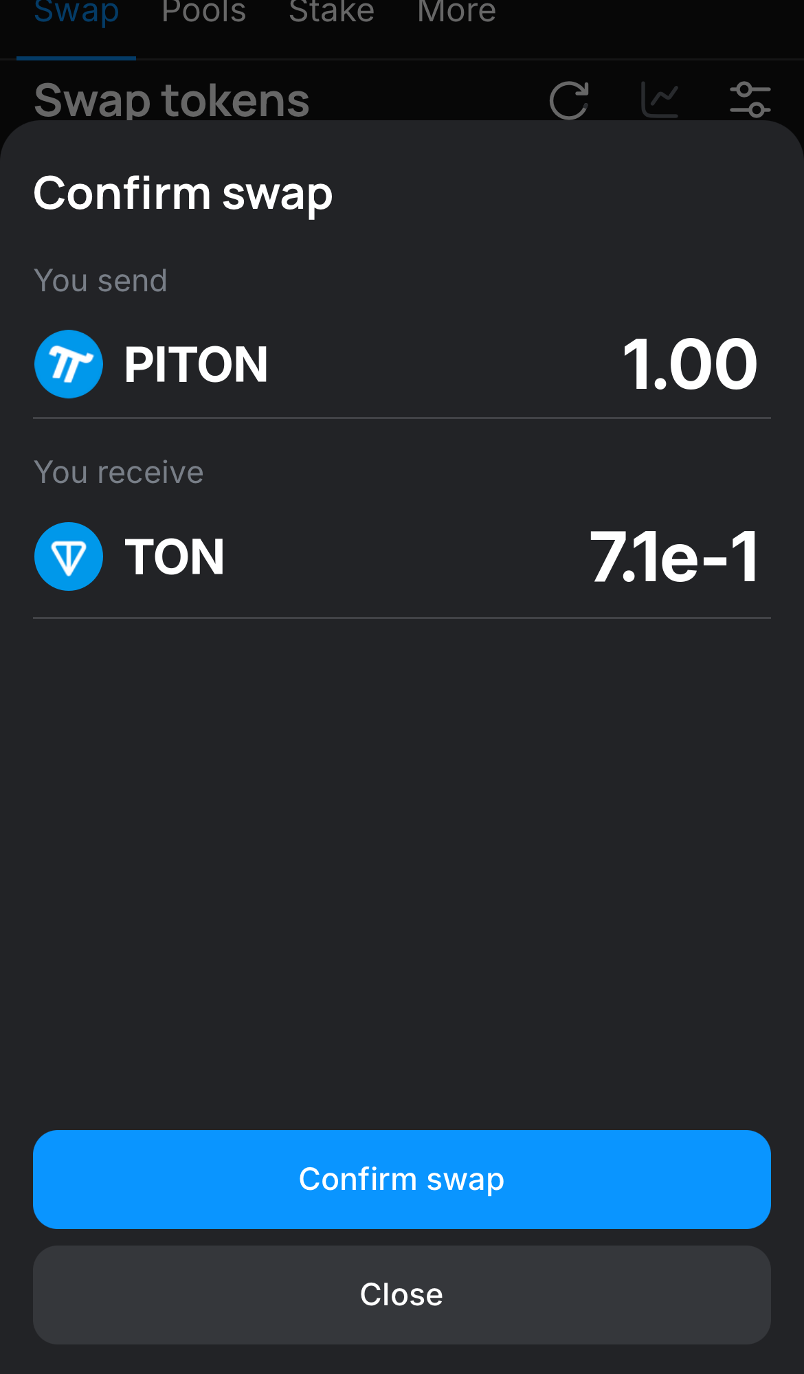 Click ‘Swap‘, double-check the details, and confirm the transaction by clicking the ‘Confirm swap‘ button.