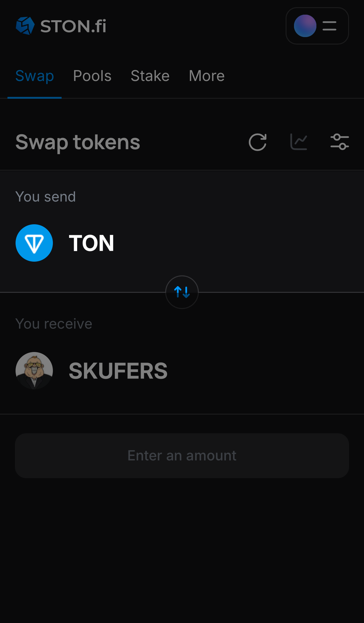 Selecione um token na caixa ‘You send’ — por exemplo, TON.