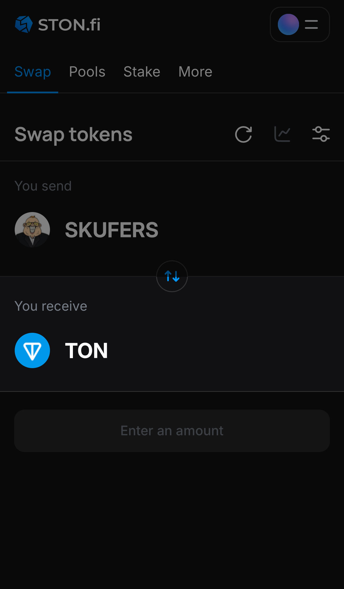 Selecione um token na caixa ‘You receive’ — por exemplo, TON.