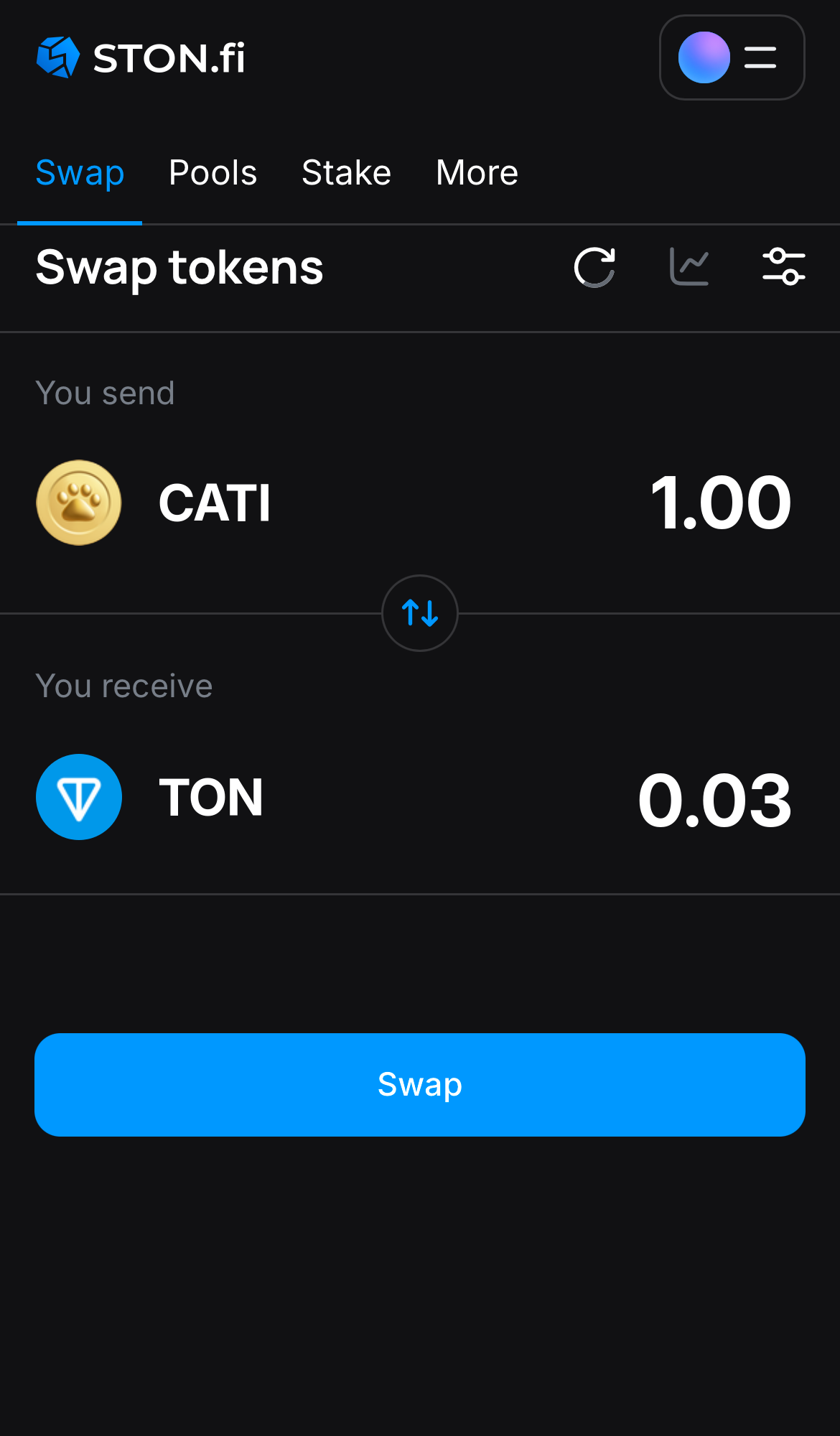 Input the quantity of tokens you‘re selling (or buying), and let the algorithm do all the calculations.