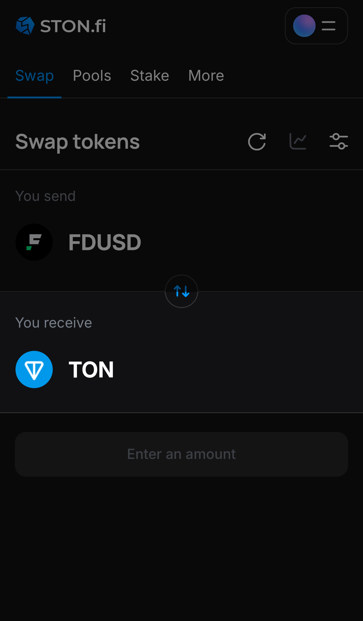 Choose a token in the ‘You receive’ box — for example, TON.