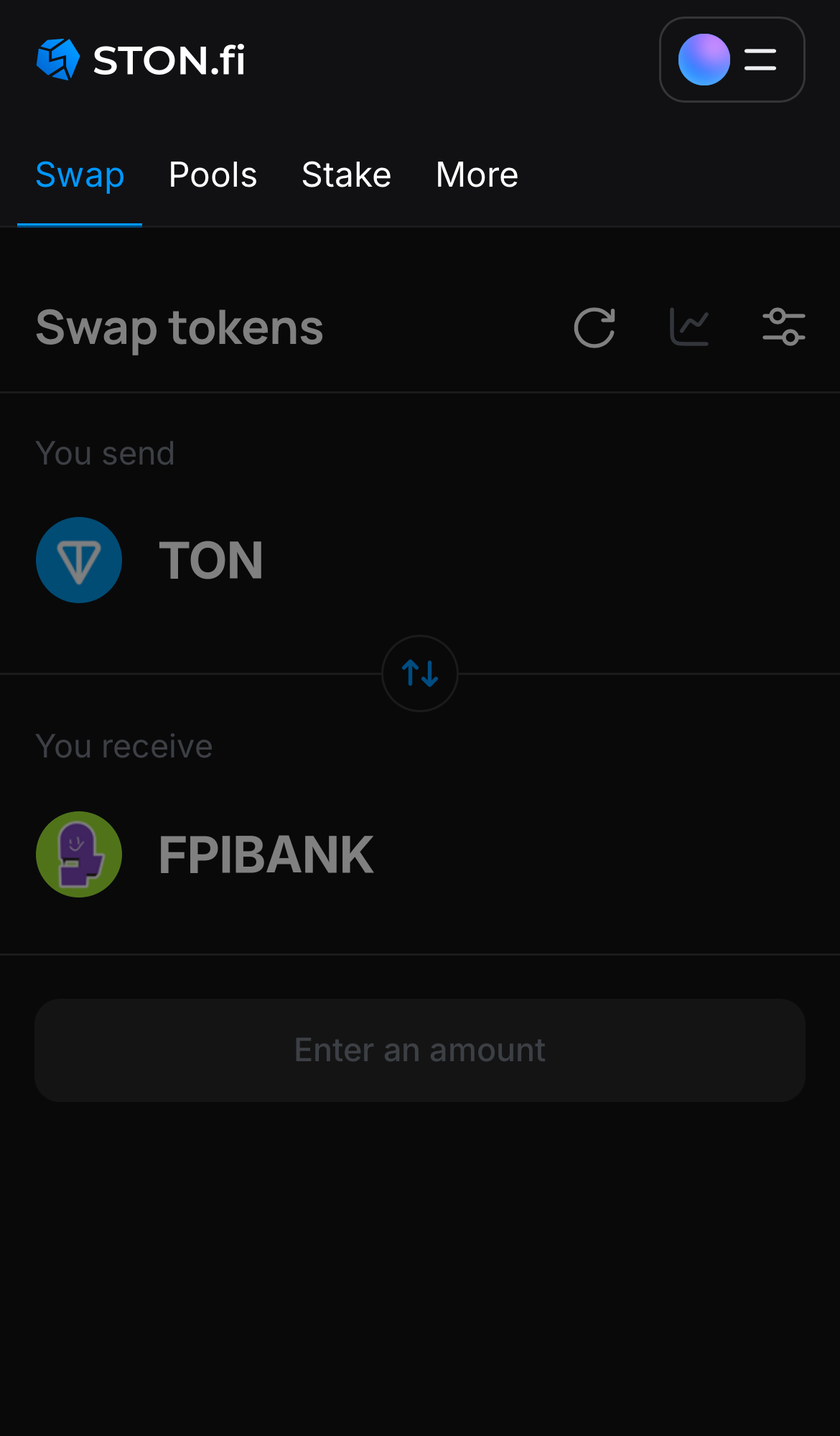 افتح تطبيق STON.fi واذهب إلى تبويب "Swap".