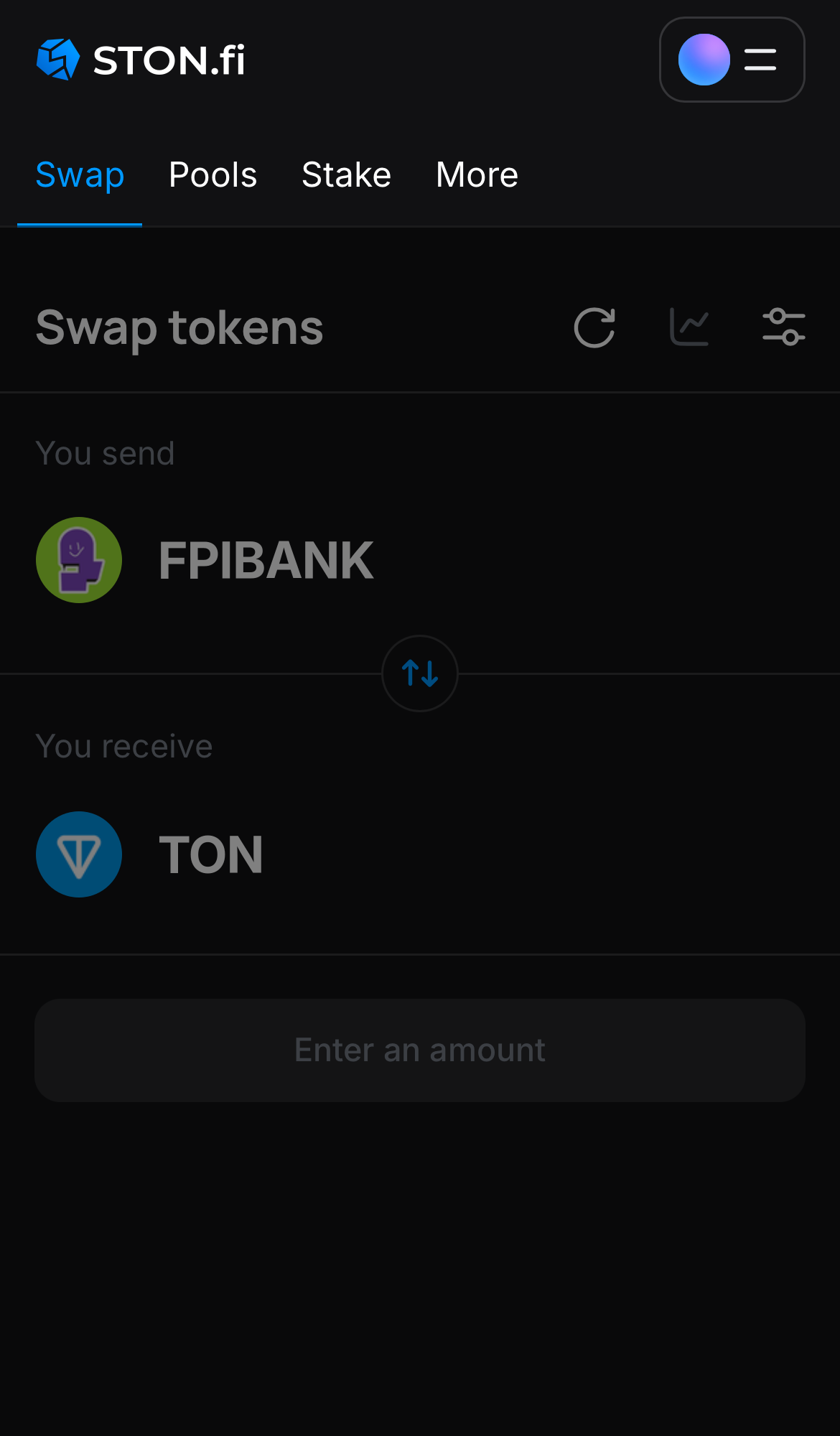 افتح تطبيق STON.fi واذهب إلى تبويب "Swap".