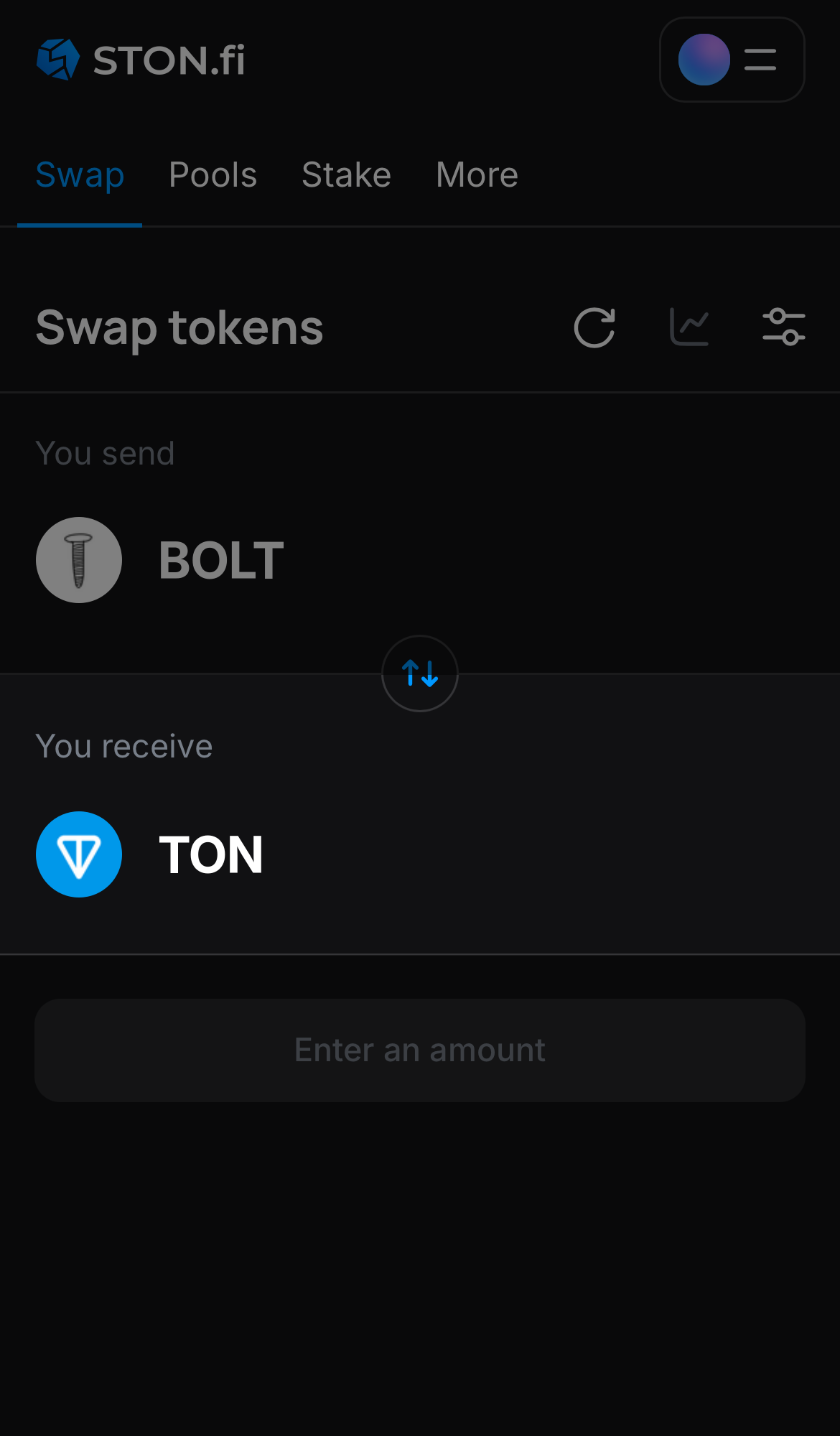 Elige un token en la casilla ‘You receive’ — por ejemplo, TON.