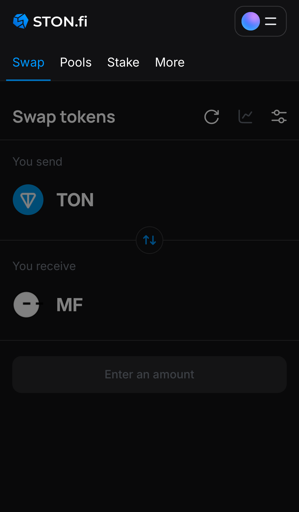 Abre la aplicación STON.fi y dirígete a la pestaña ‘Swap‘.