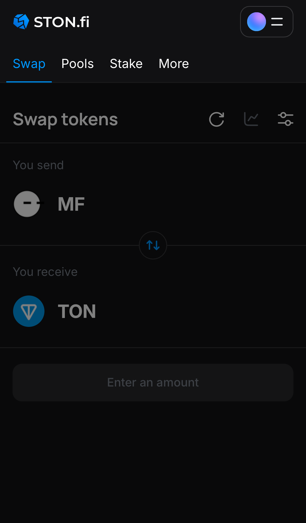 Abre la aplicación STON.fi y dirígete a la pestaña ‘Swap‘.