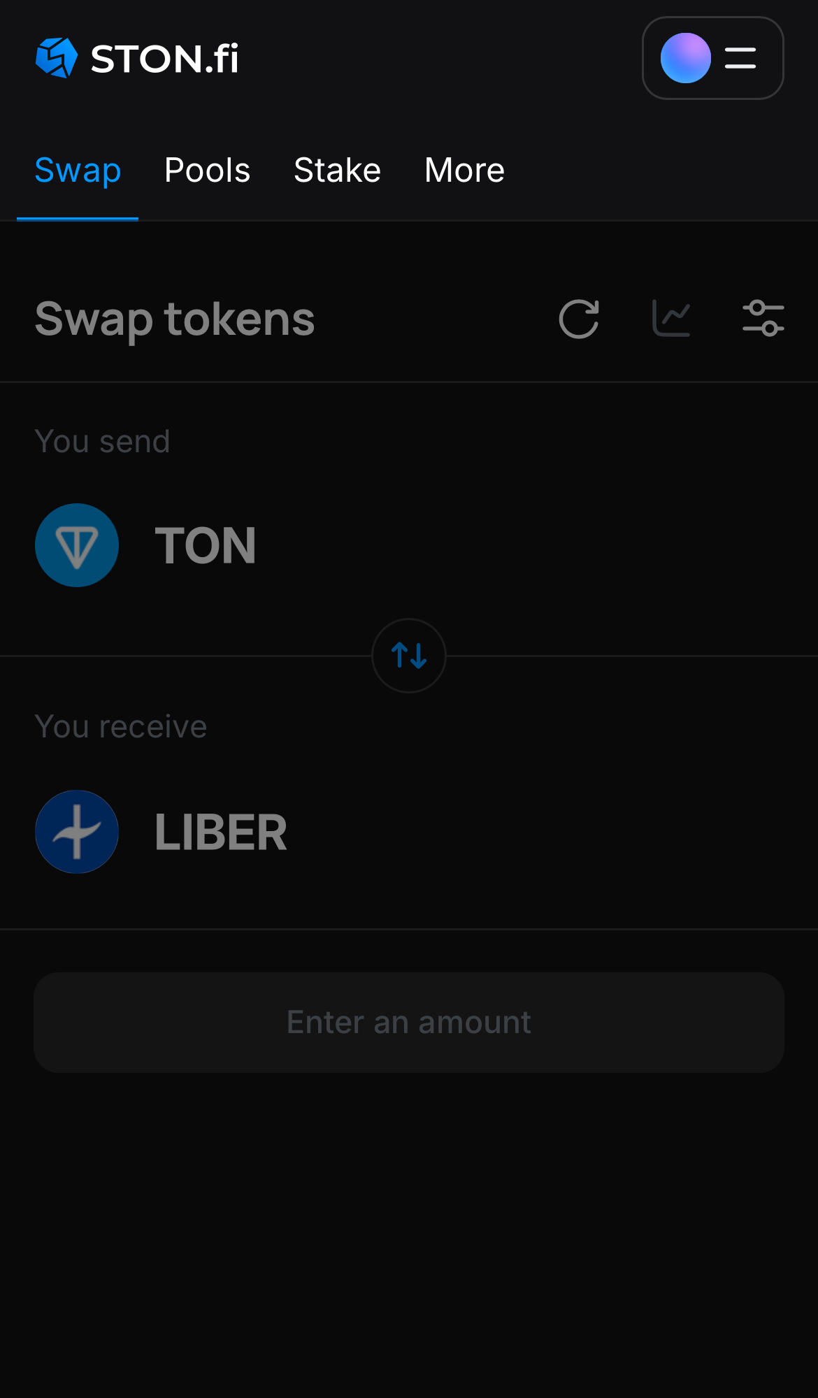 Ouvrez l’ application STON.fi et allez sur l’onglet ‘Swap‘.