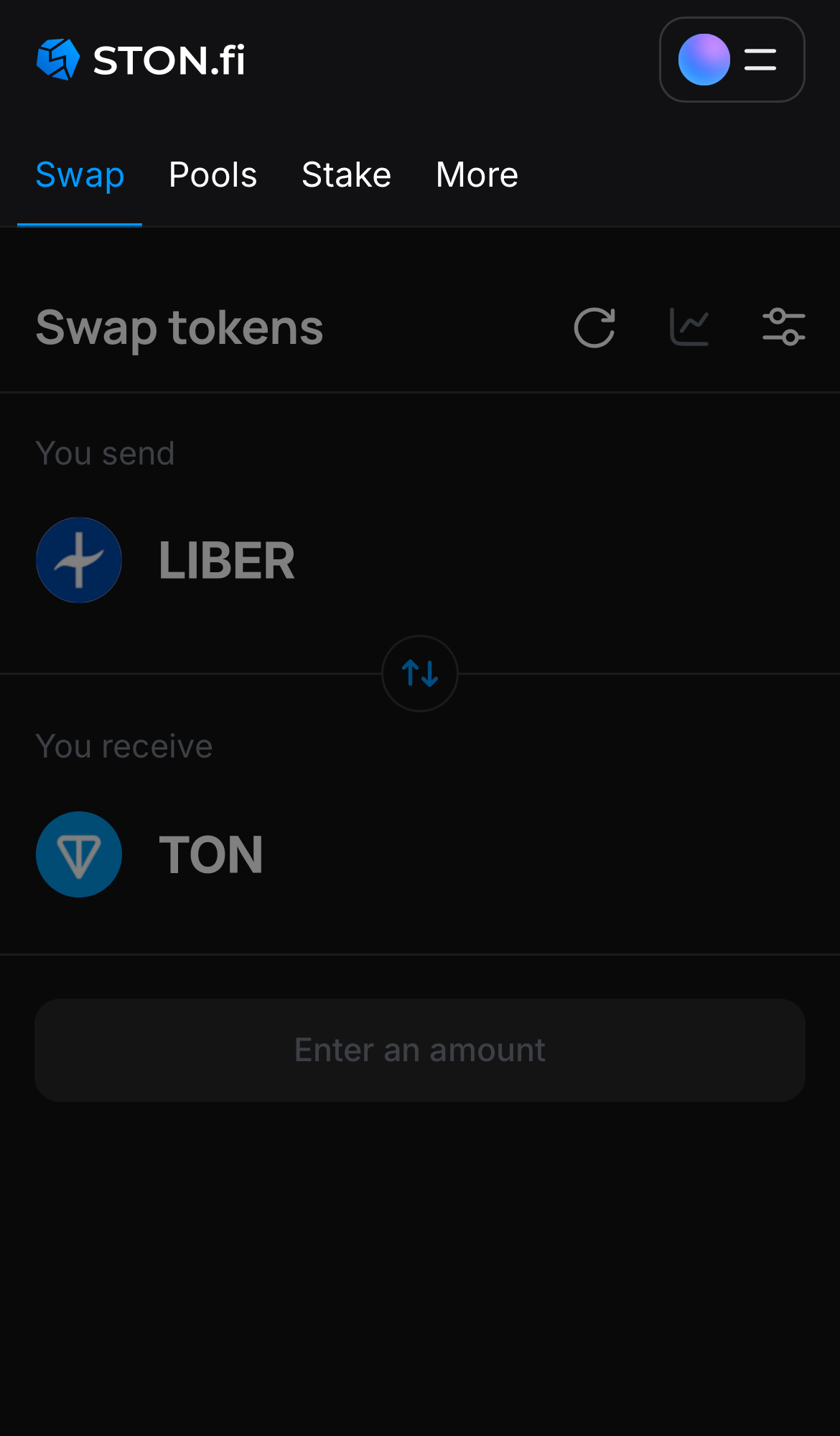 Ouvrez l’ application STON.fi et allez sur l’onglet ‘Swap‘.