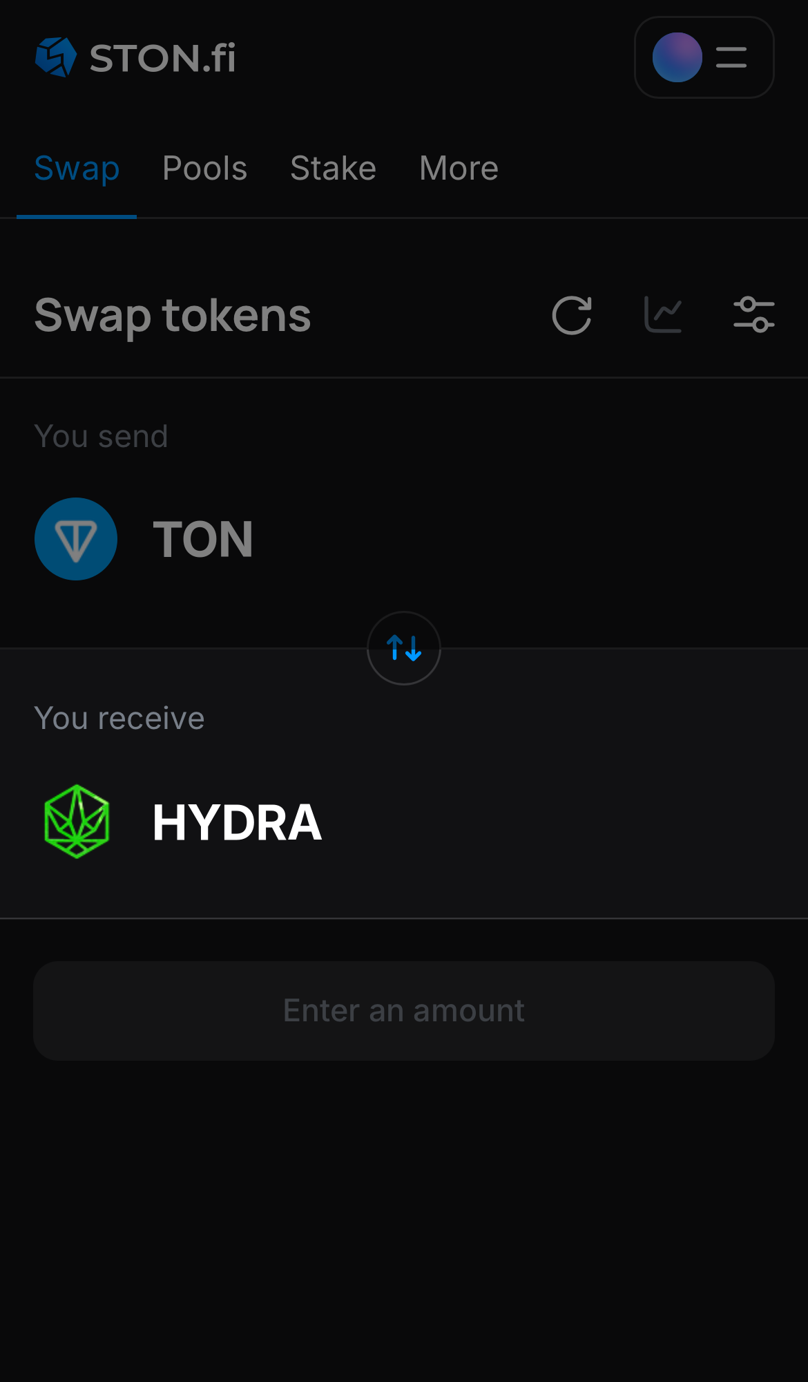 Choose HYDRA in the ‘You receive‘ box.