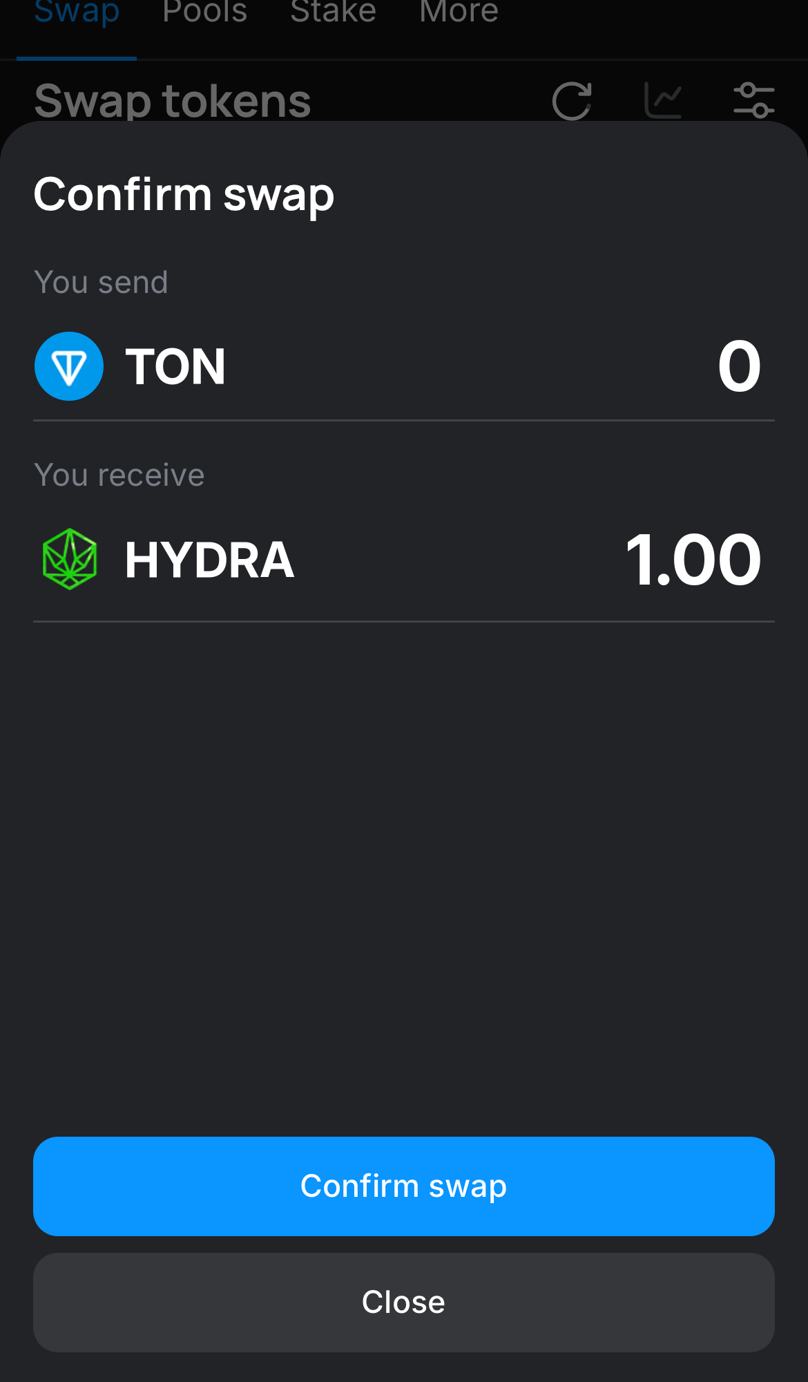 Click ‘Swap‘, double-check the details, and confirm the transaction by clicking the ‘Confirm swap‘ button.