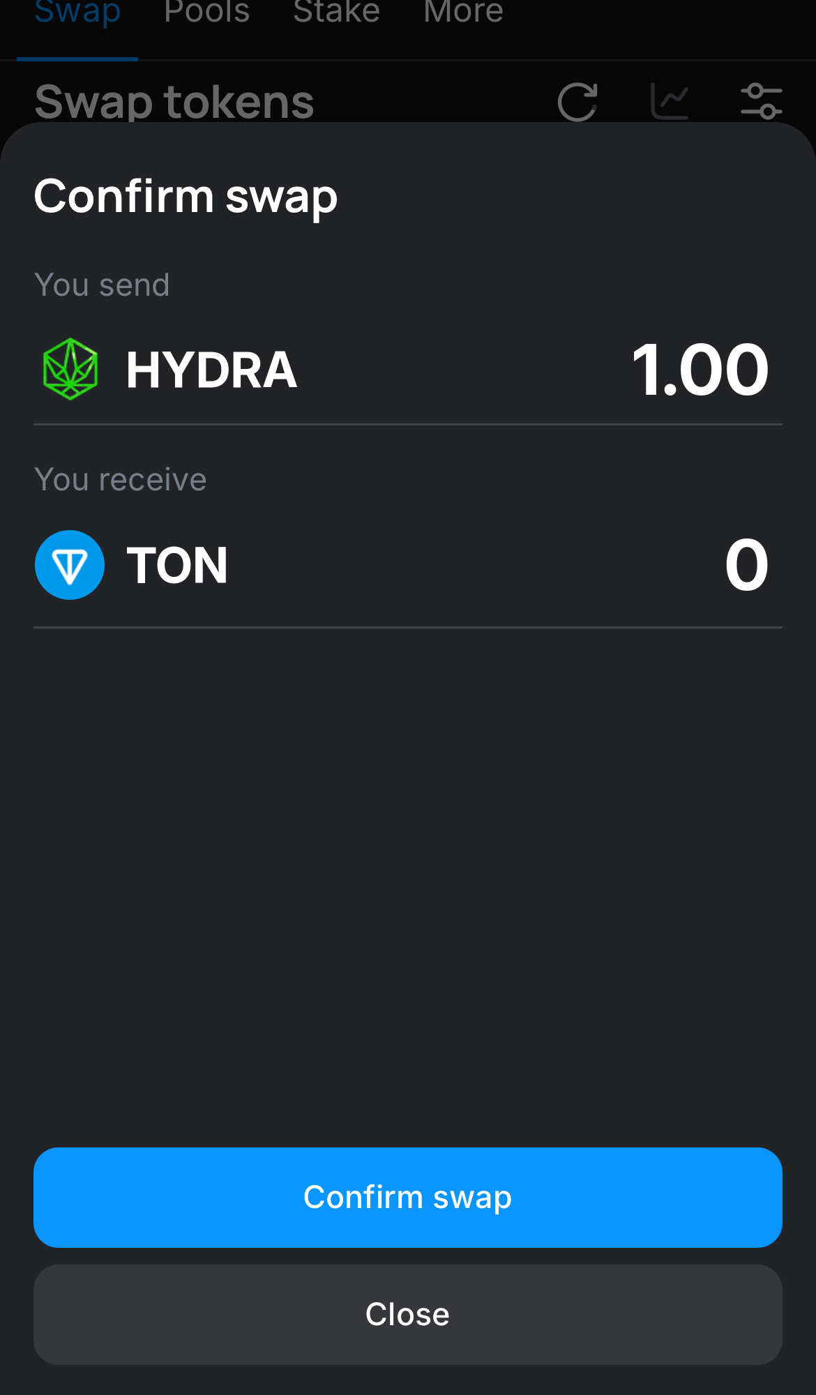 Click ‘Swap‘, double-check the details, and confirm the transaction by clicking the ‘Confirm swap‘ button.