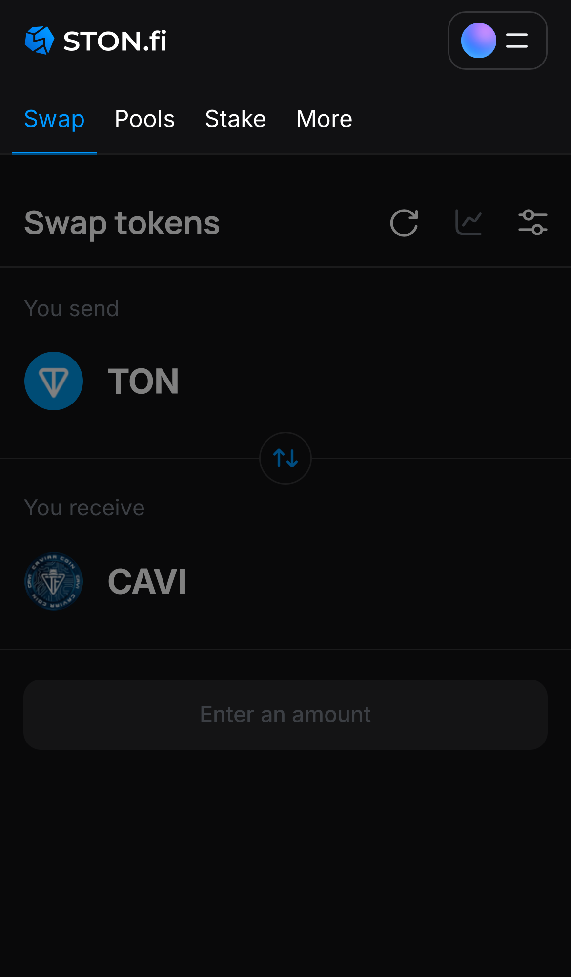 Buka aplikasi STON.fi dan buka tab ‘Swap‘.