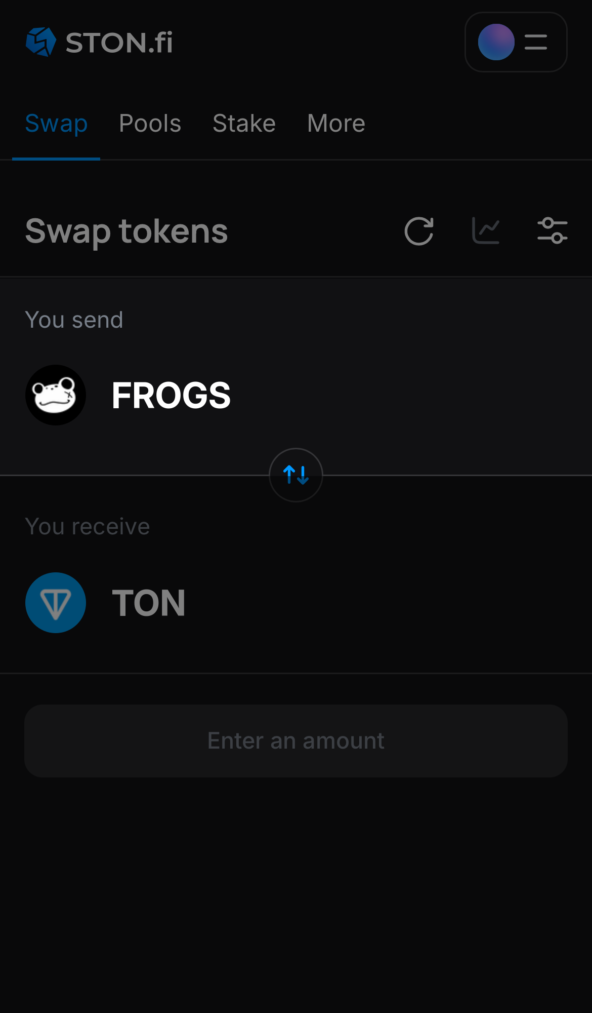 Selecione FROGS na caixa ‘You send‘.