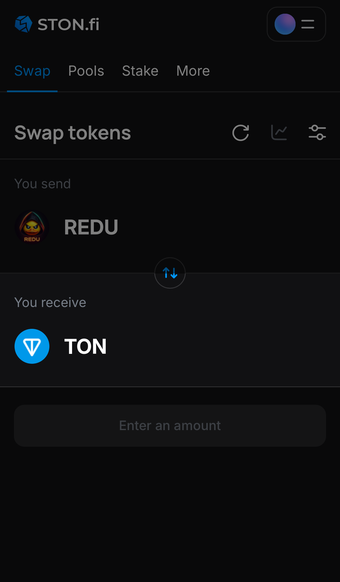 Choose a token in the ‘You receive’ box — for example, TON.