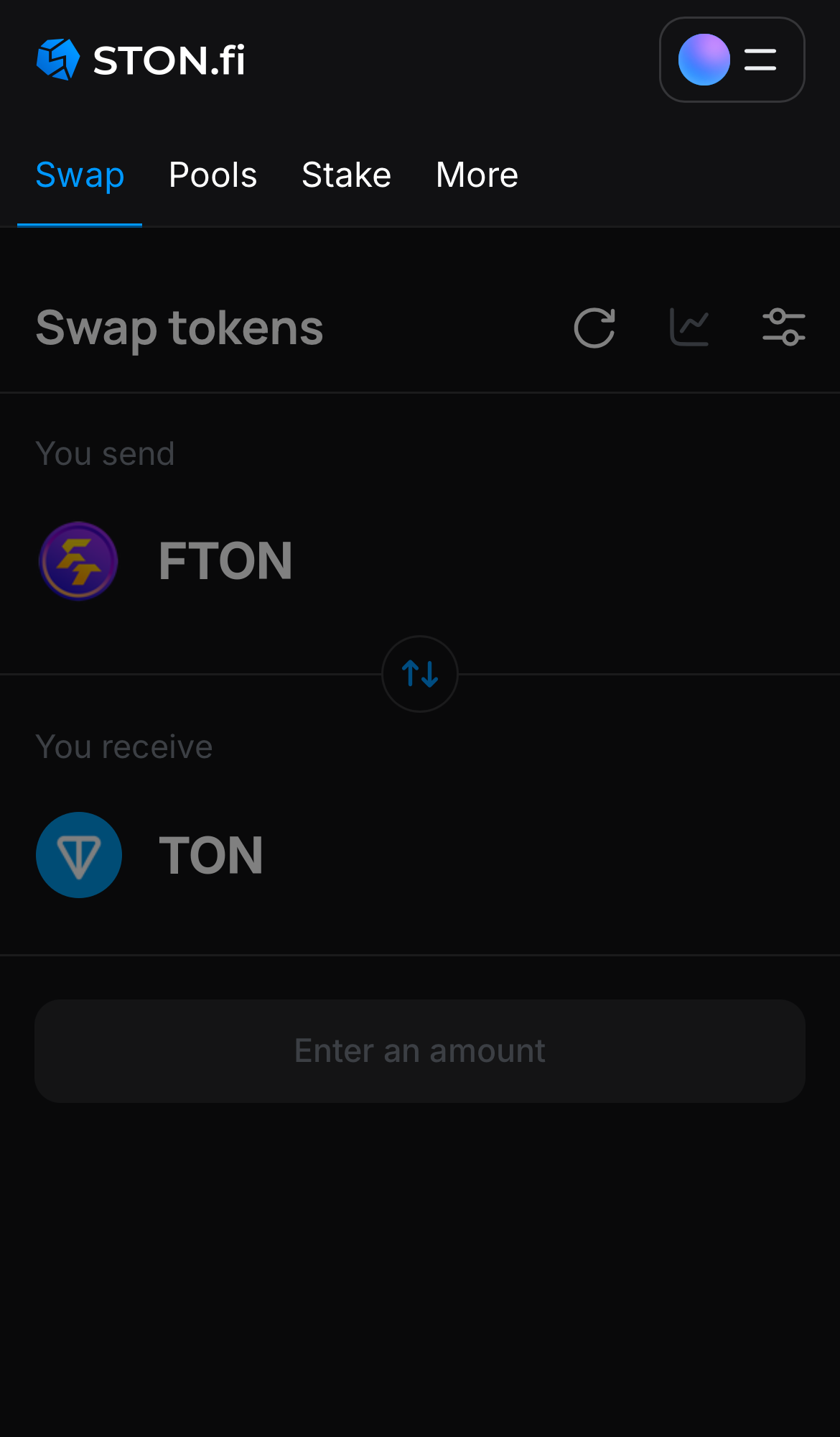 Mở ứng dụng STON.fi và chuyển đến tab ‘Swap‘.