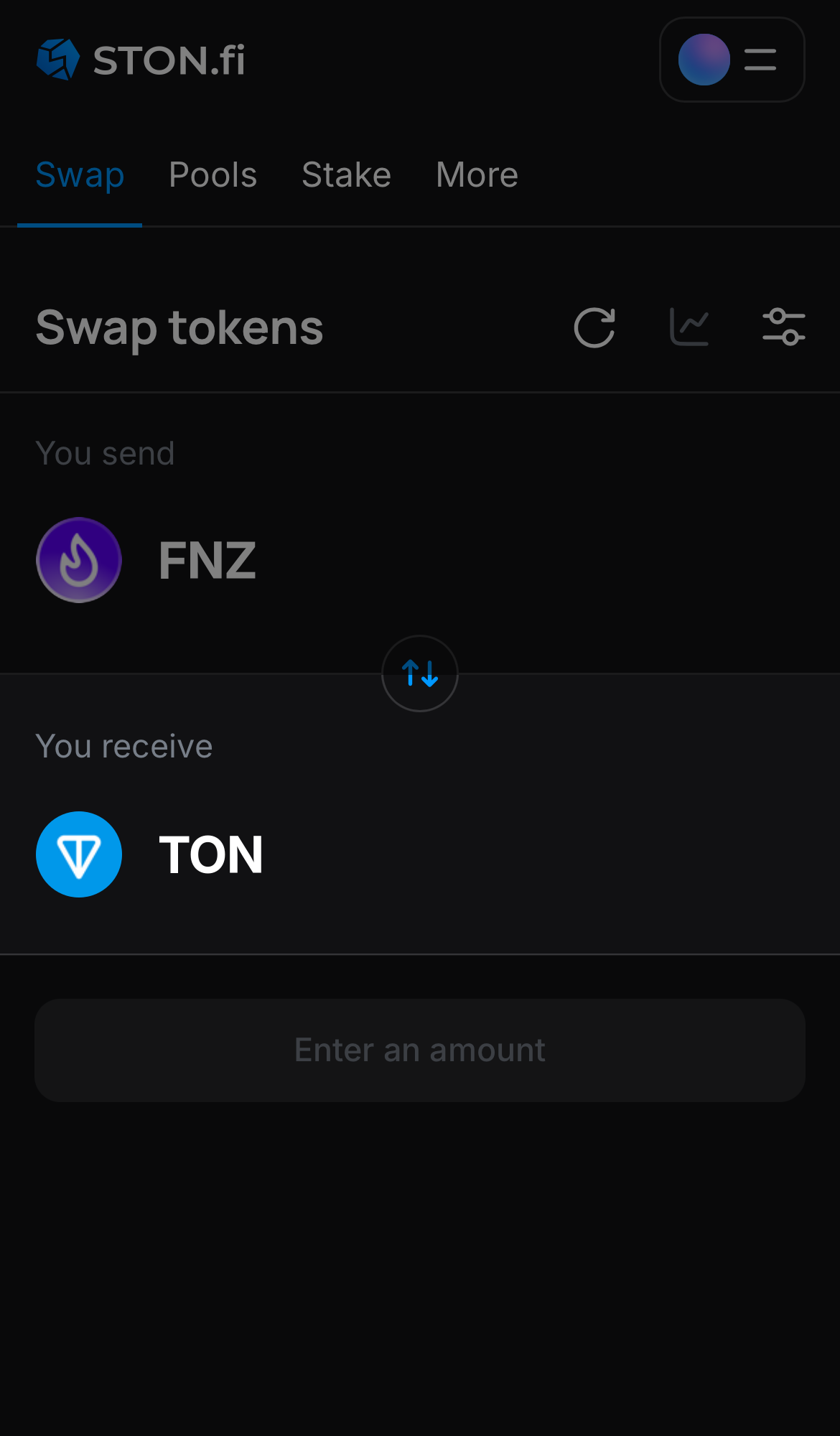 Selecione um token na caixa ‘You receive’ — por exemplo, TON.