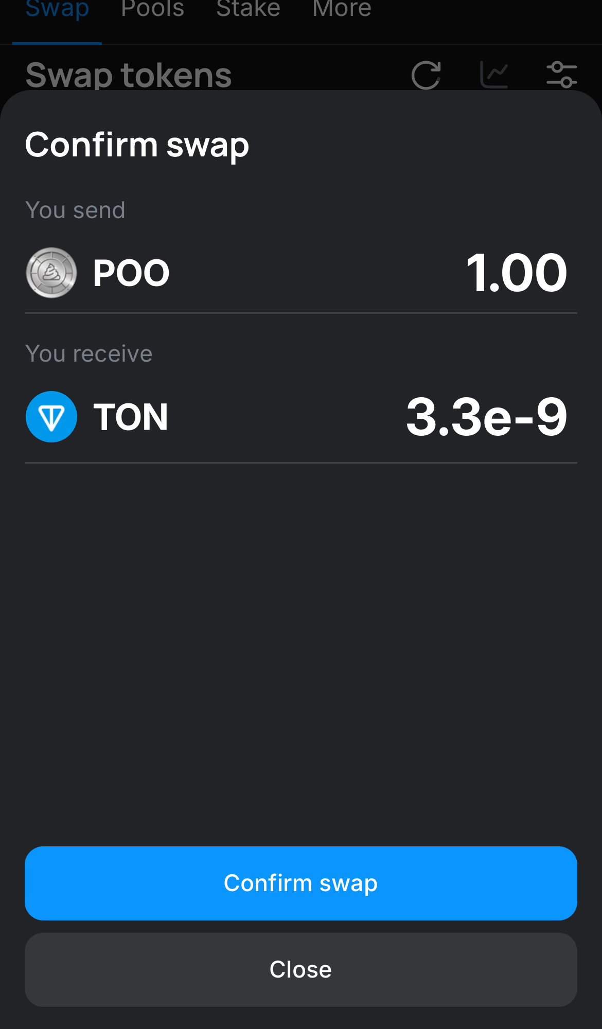 Haz clic en ‘Swap‘, revisa los detalles y confirma la transacción haciendo clic en el botón ‘Confirm swap‘.