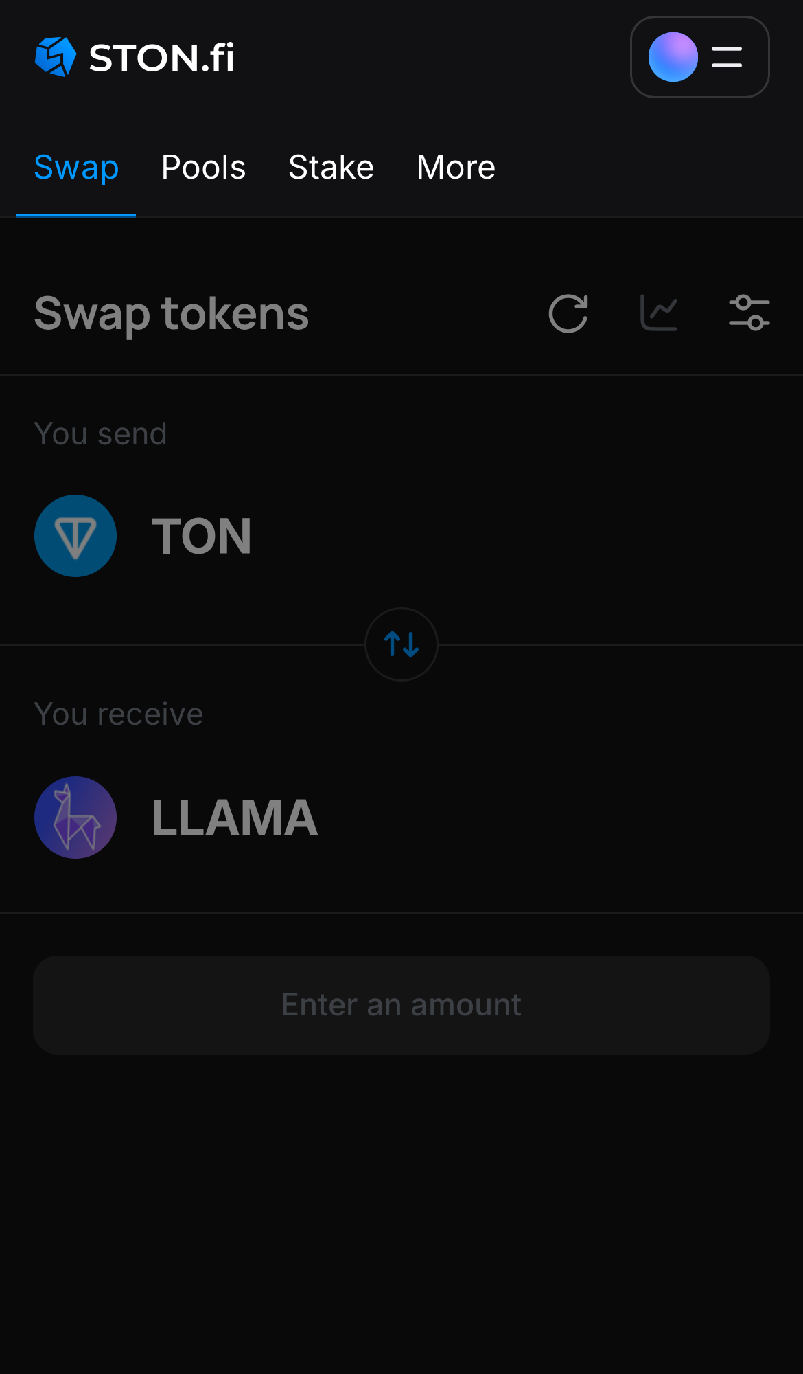 برنامه STON.fi را باز کنید و به زبانه ‘Swap‘ بروید.