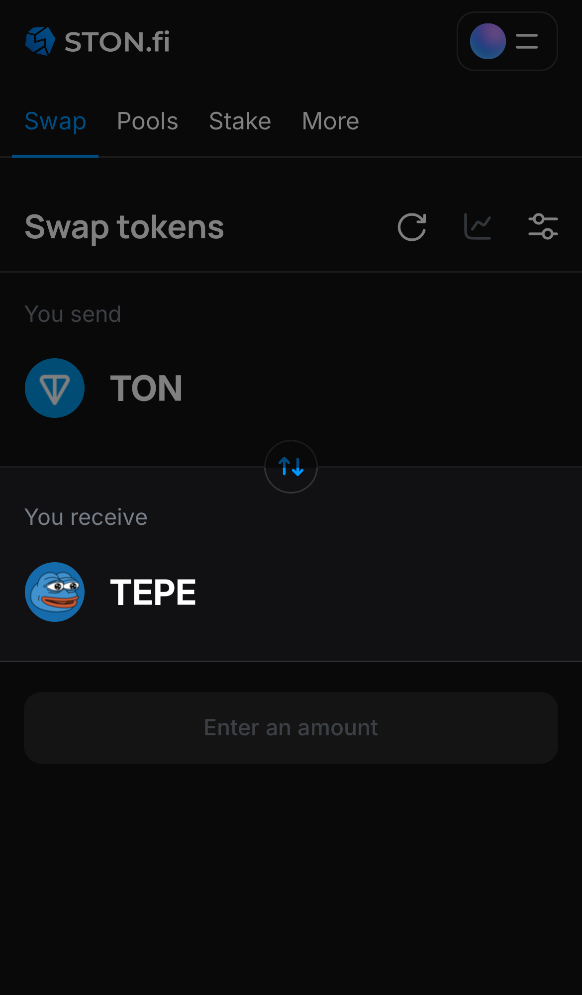 Choose TEPE in the ‘You receive‘ box.