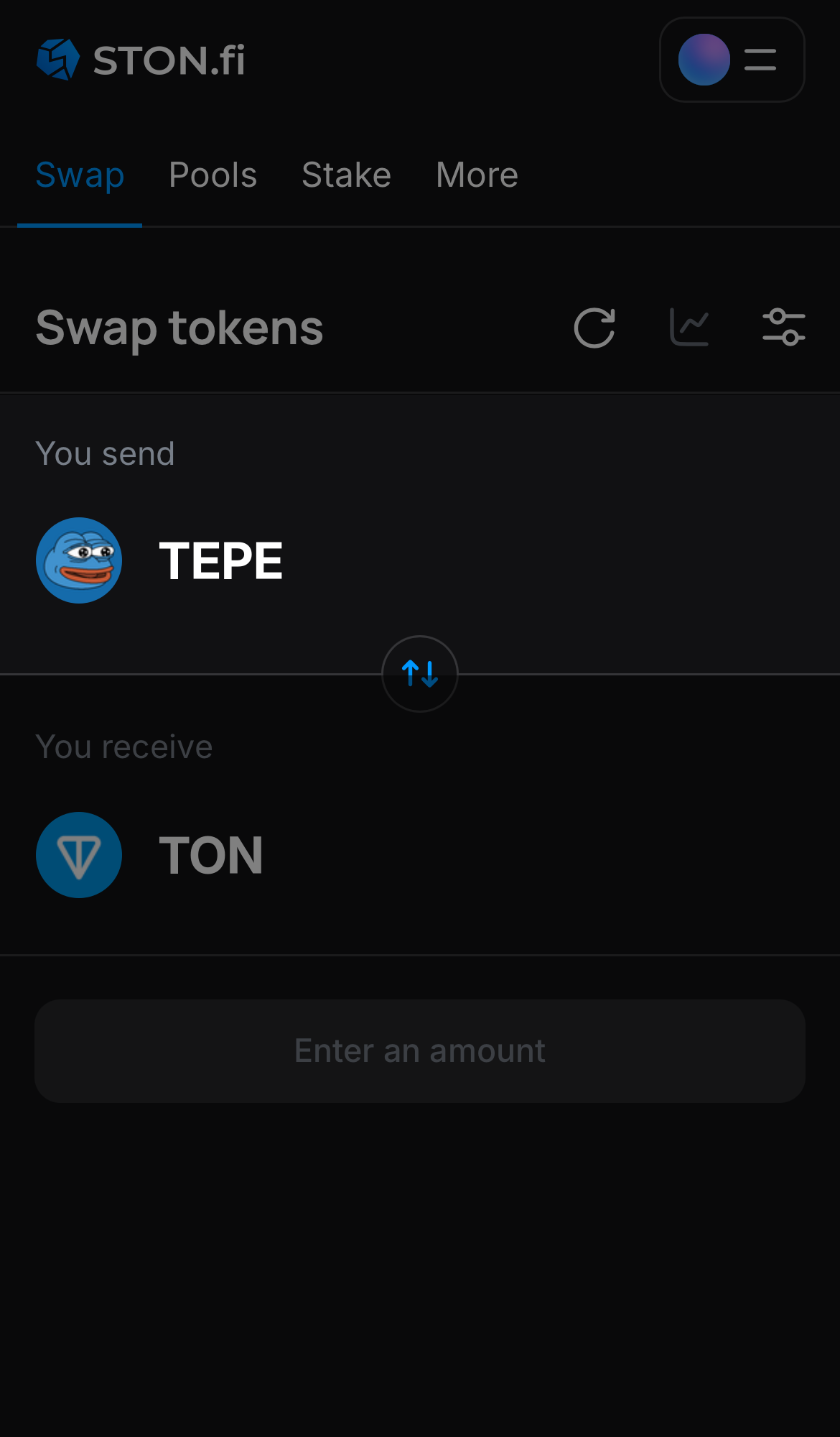 Choose TEPE in the ‘You send‘ box.