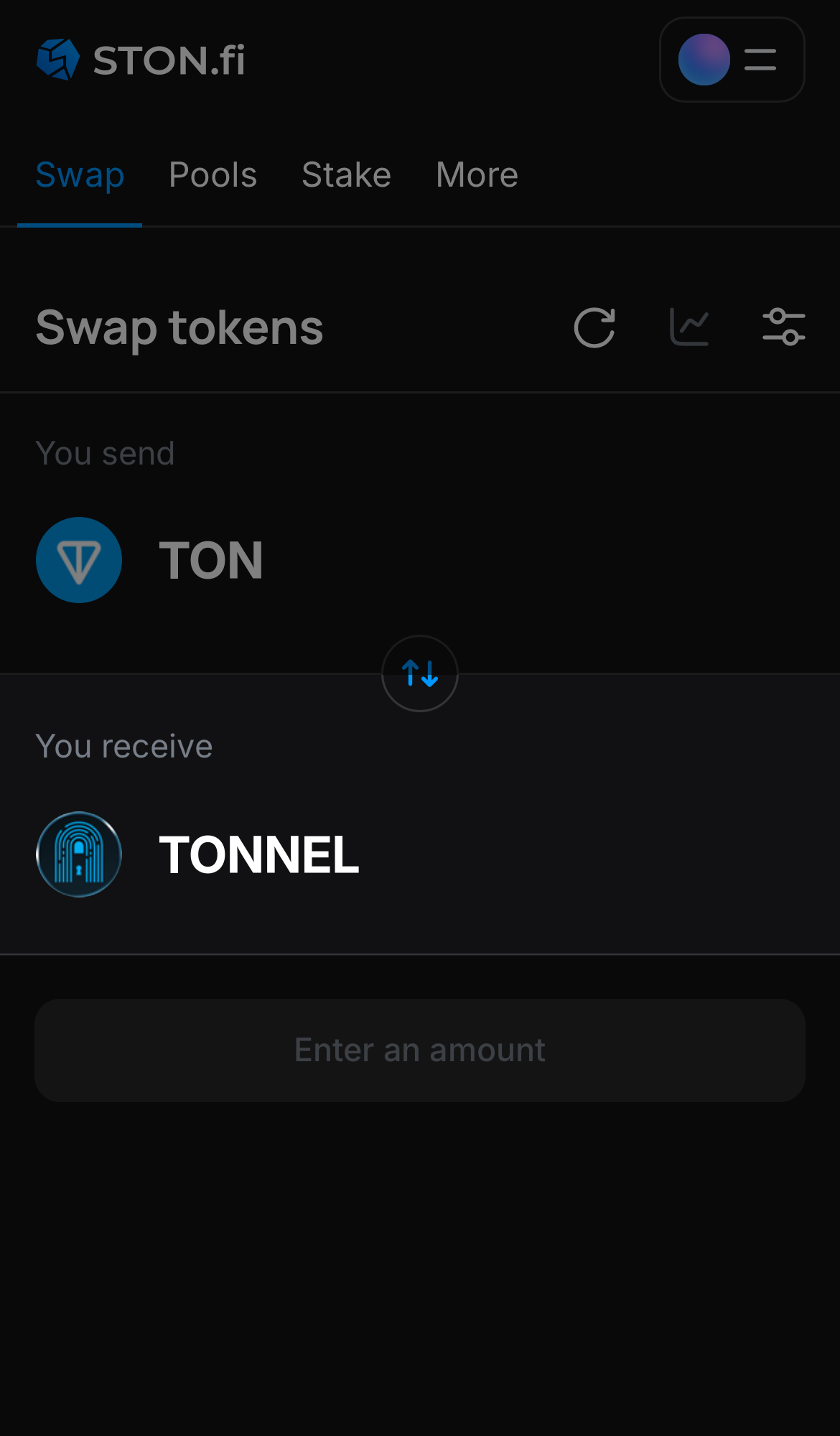 Choose TONNEL in the ‘You receive‘ box.