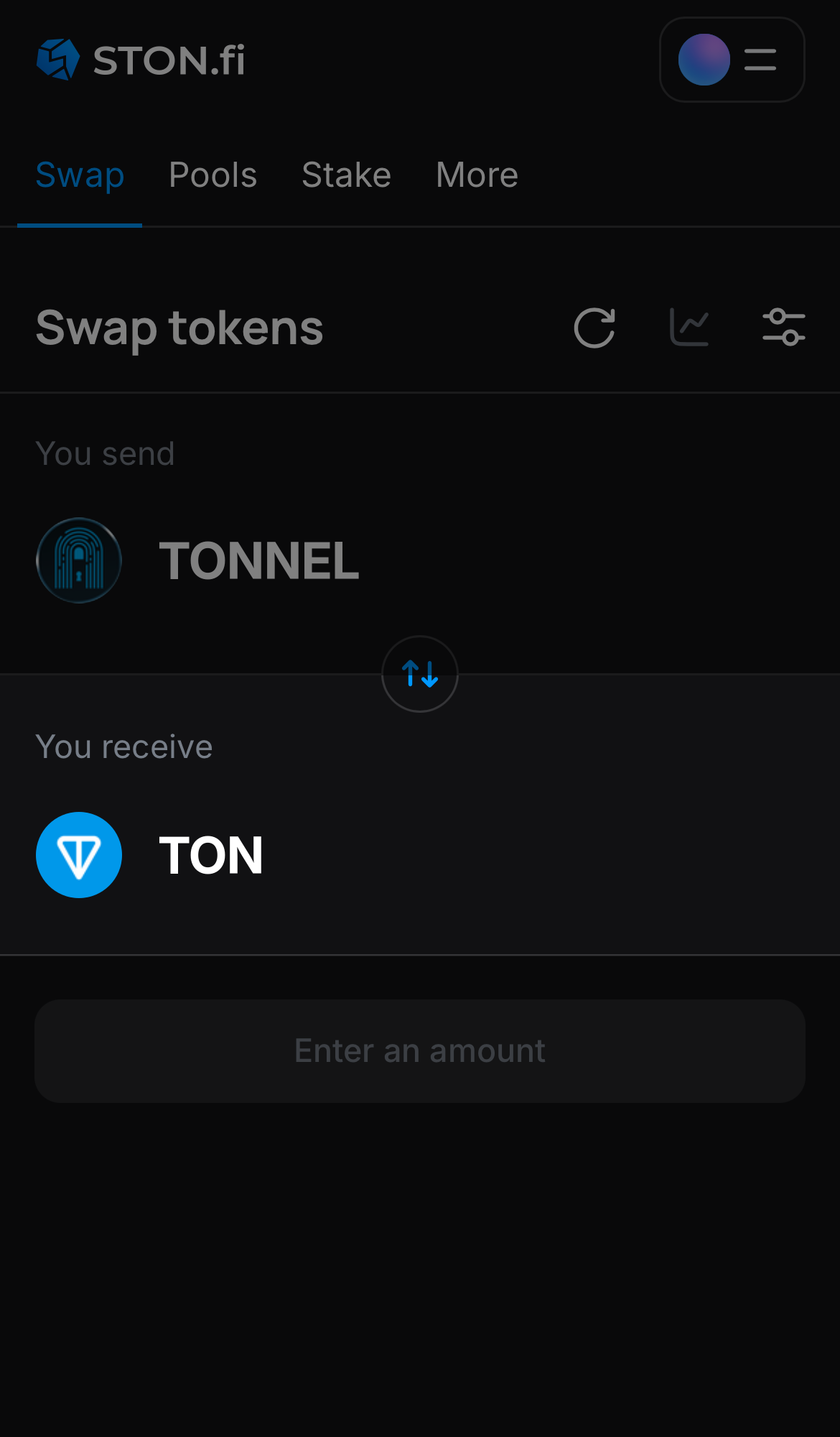 Choose a token in the ‘You receive’ box — for example, TON.