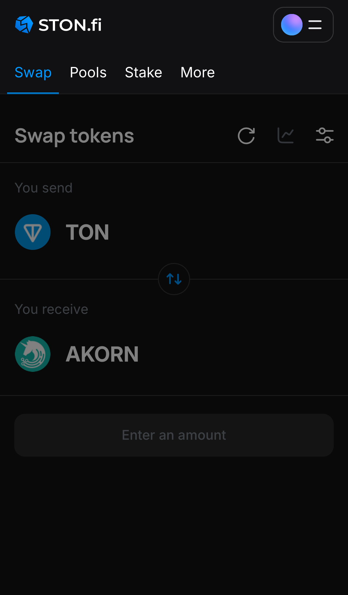 Abra o aplicativo STON.fi e vá até a aba ‘Swap‘.
