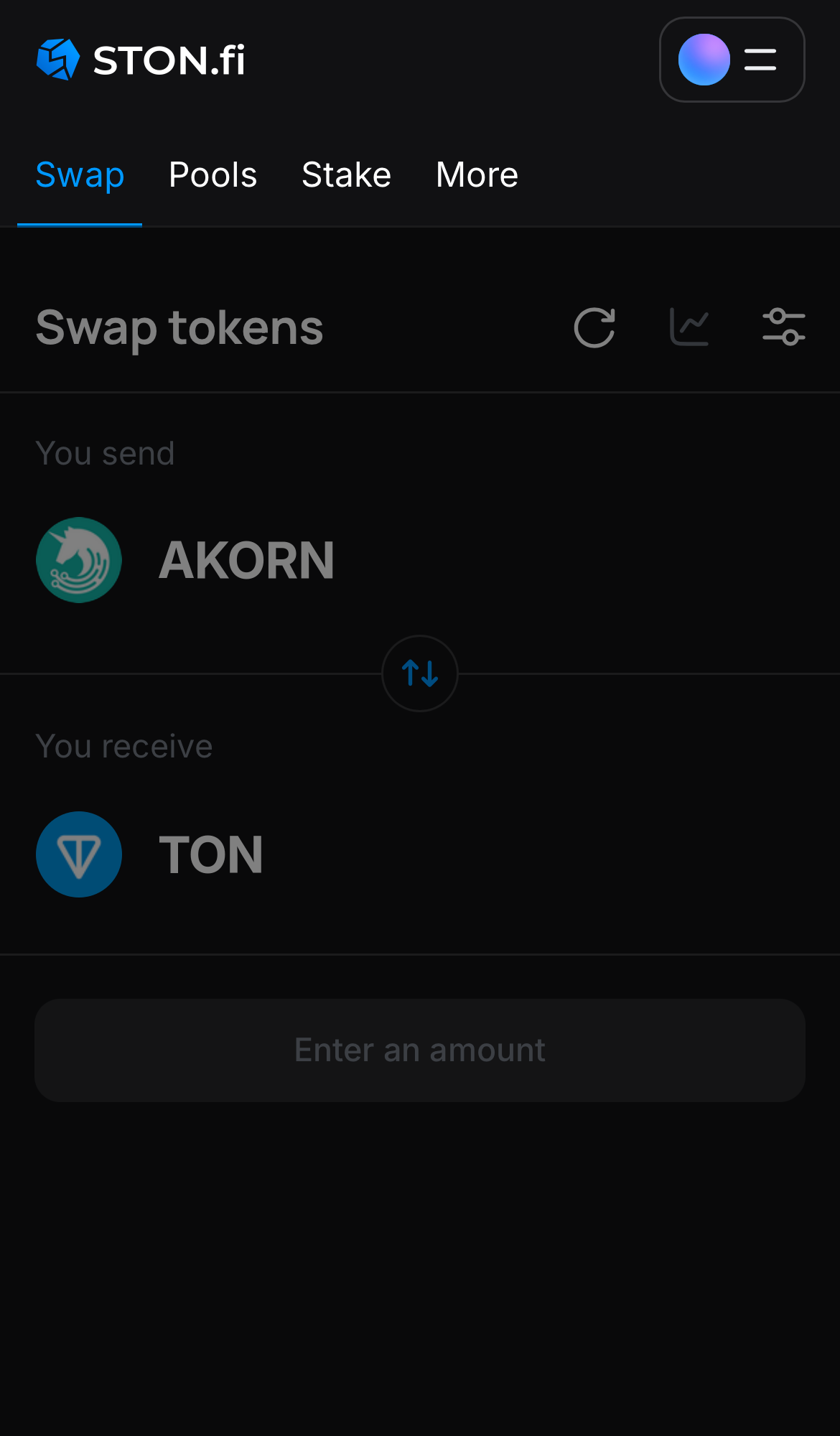Abra o aplicativo STON.fi e vá até a aba ‘Swap‘.