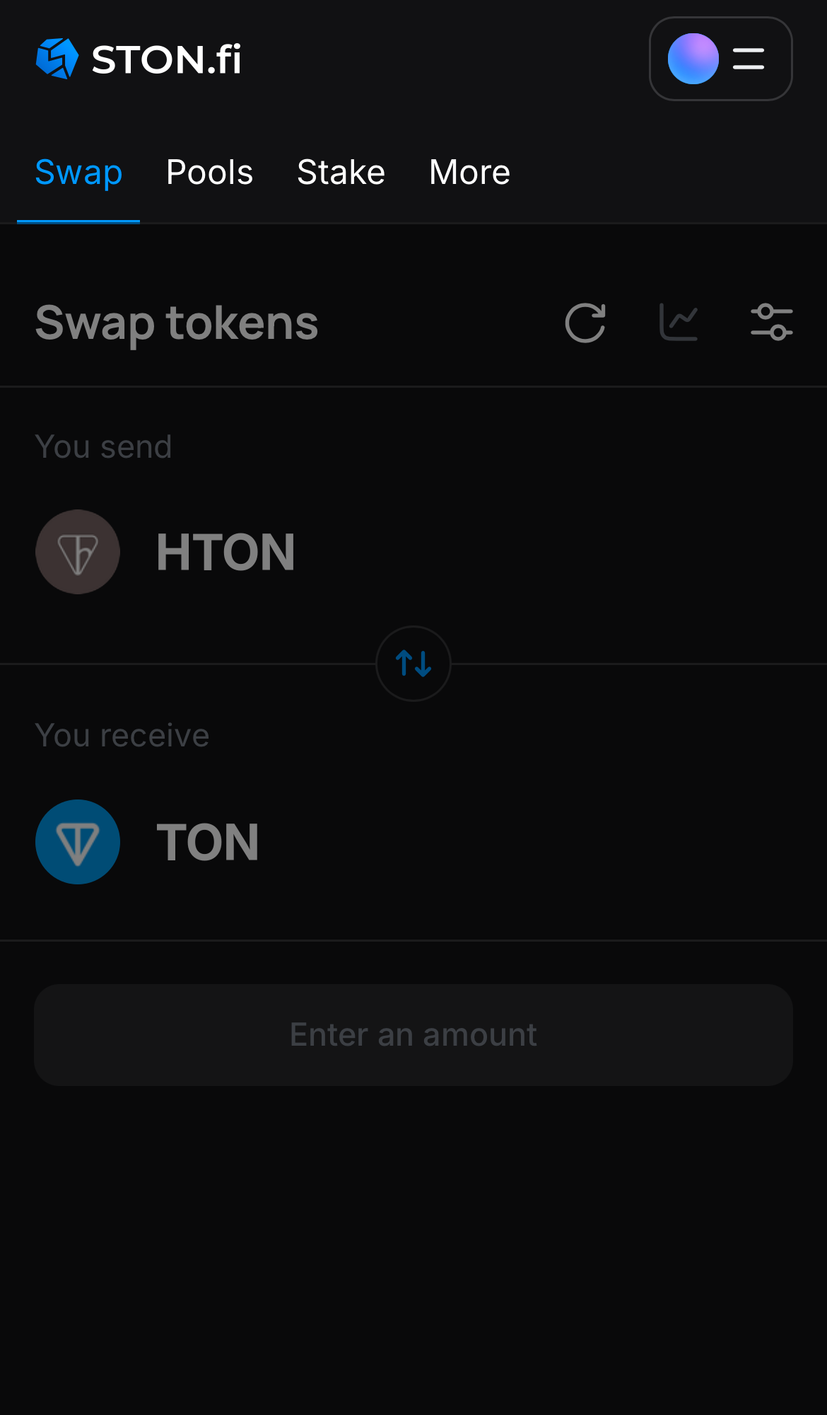Open the STON.fi app and navigate to the ‘Swap‘ tab.
