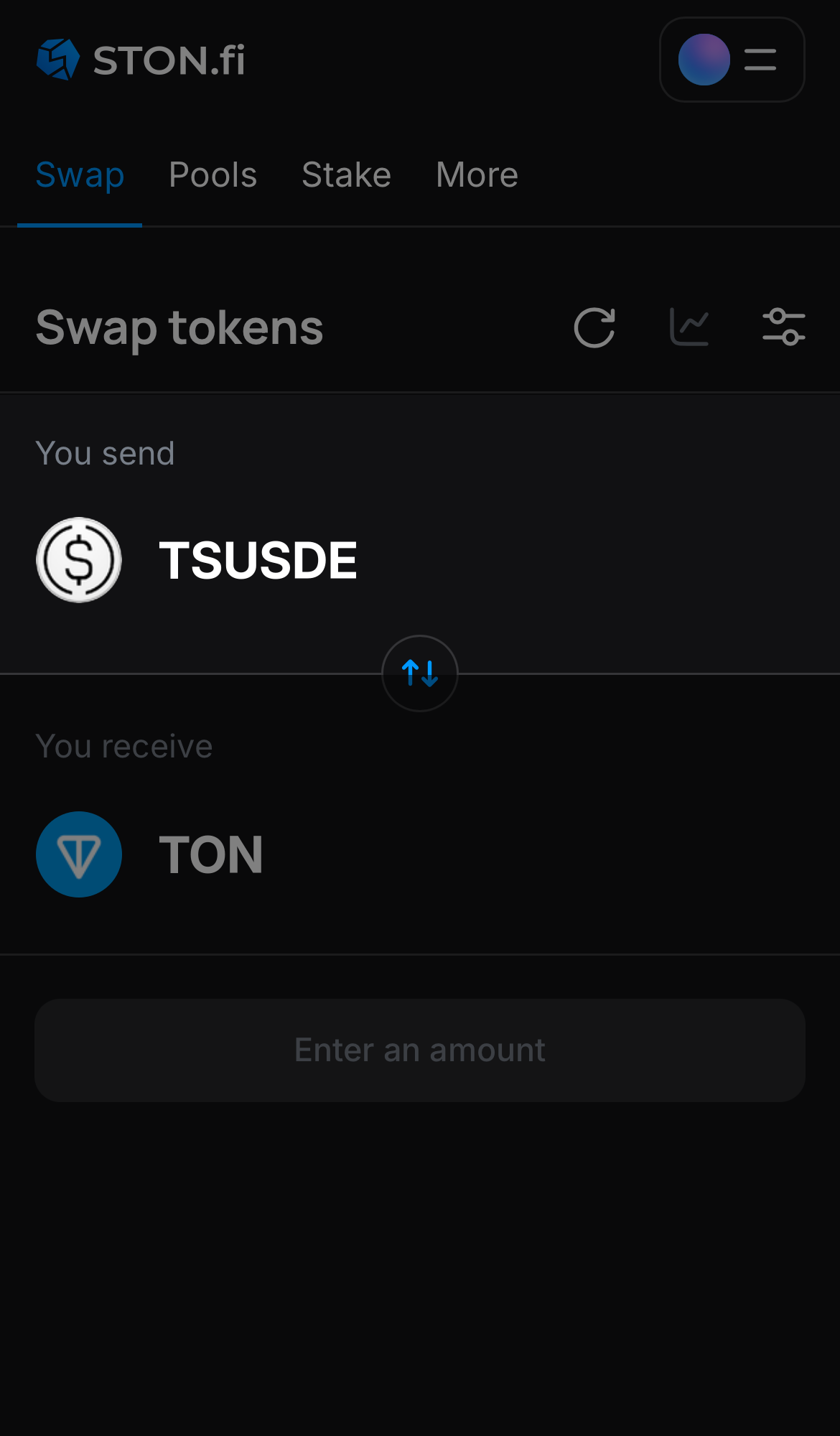 Selecione tsUSDe na caixa ‘You send‘.