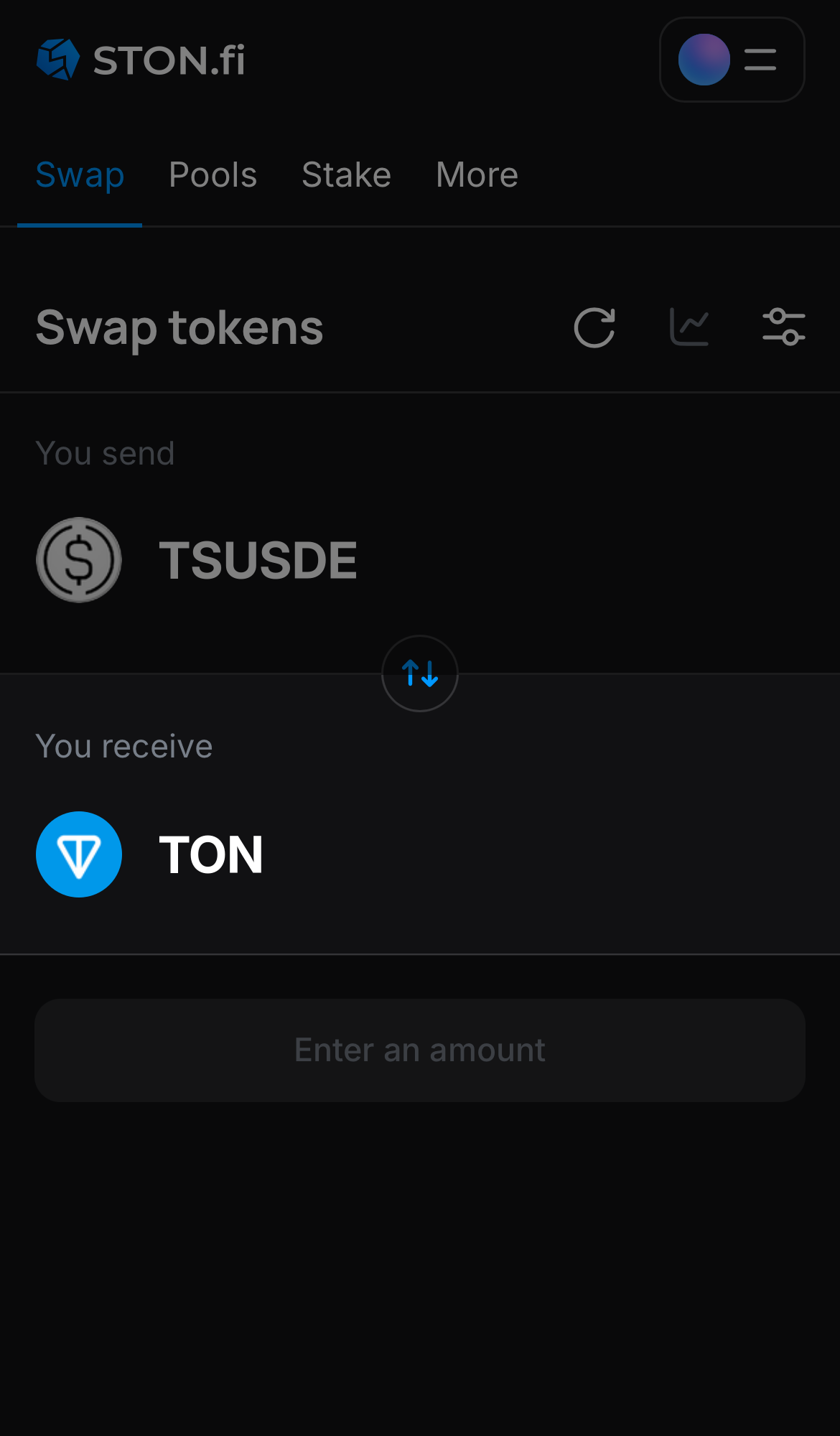 Selecione um token na caixa ‘You receive’ — por exemplo, TON.