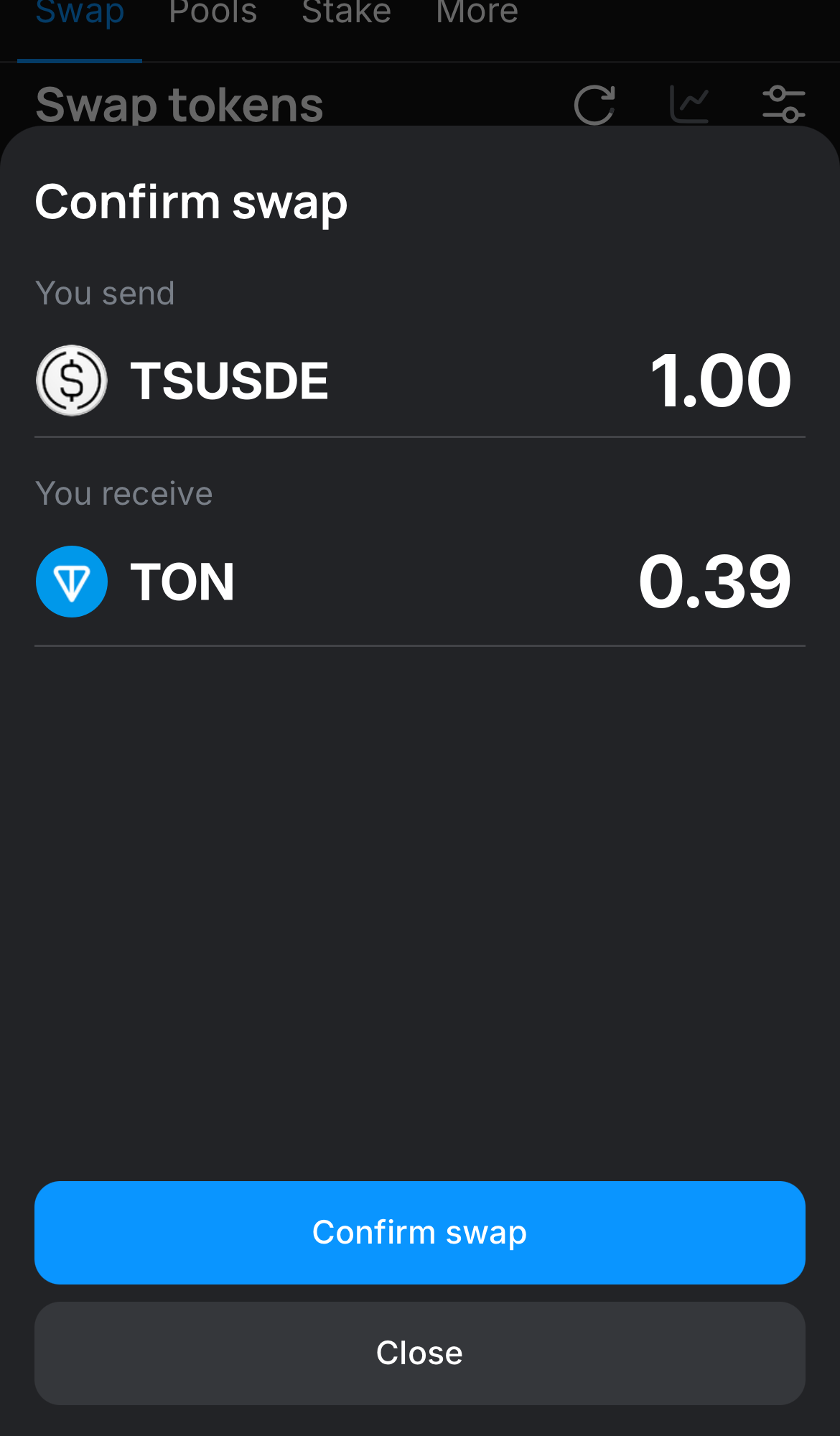 Clique em ‘Swap‘, confira os detalhes e confirme a transação clicando no botão ‘Confirm swap‘.