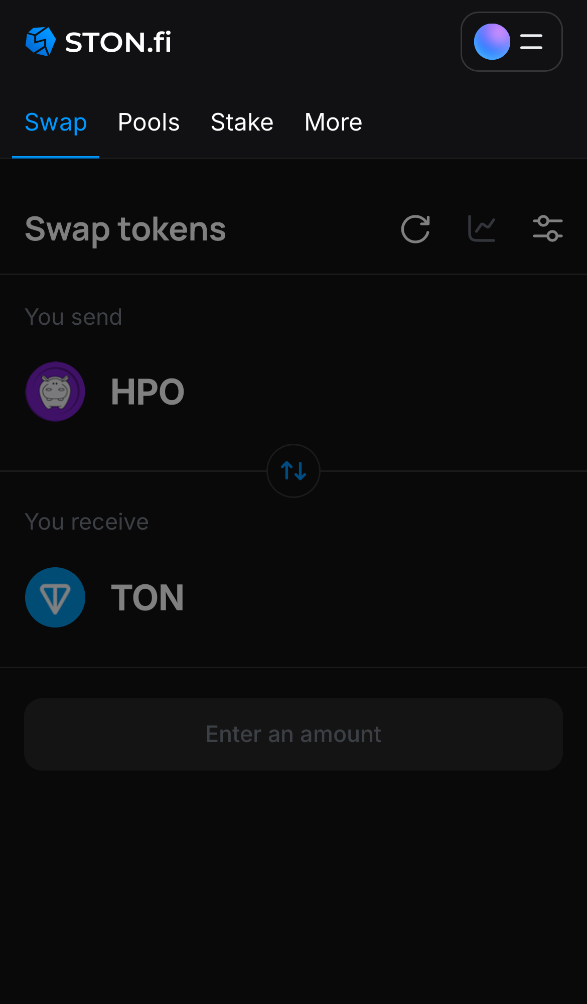 برنامه STON.fi را باز کنید و به زبانه ‘Swap‘ بروید.
