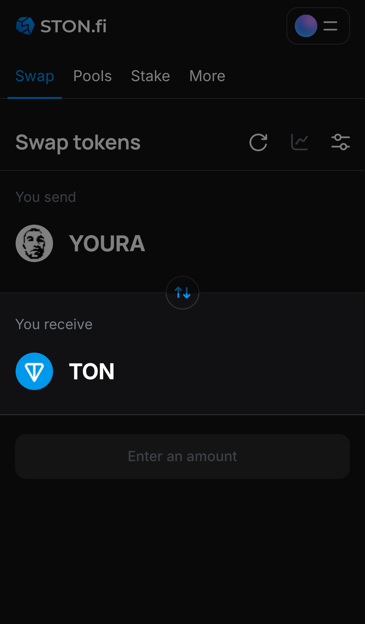 Selecione um token na caixa ‘You receive’ — por exemplo, TON.