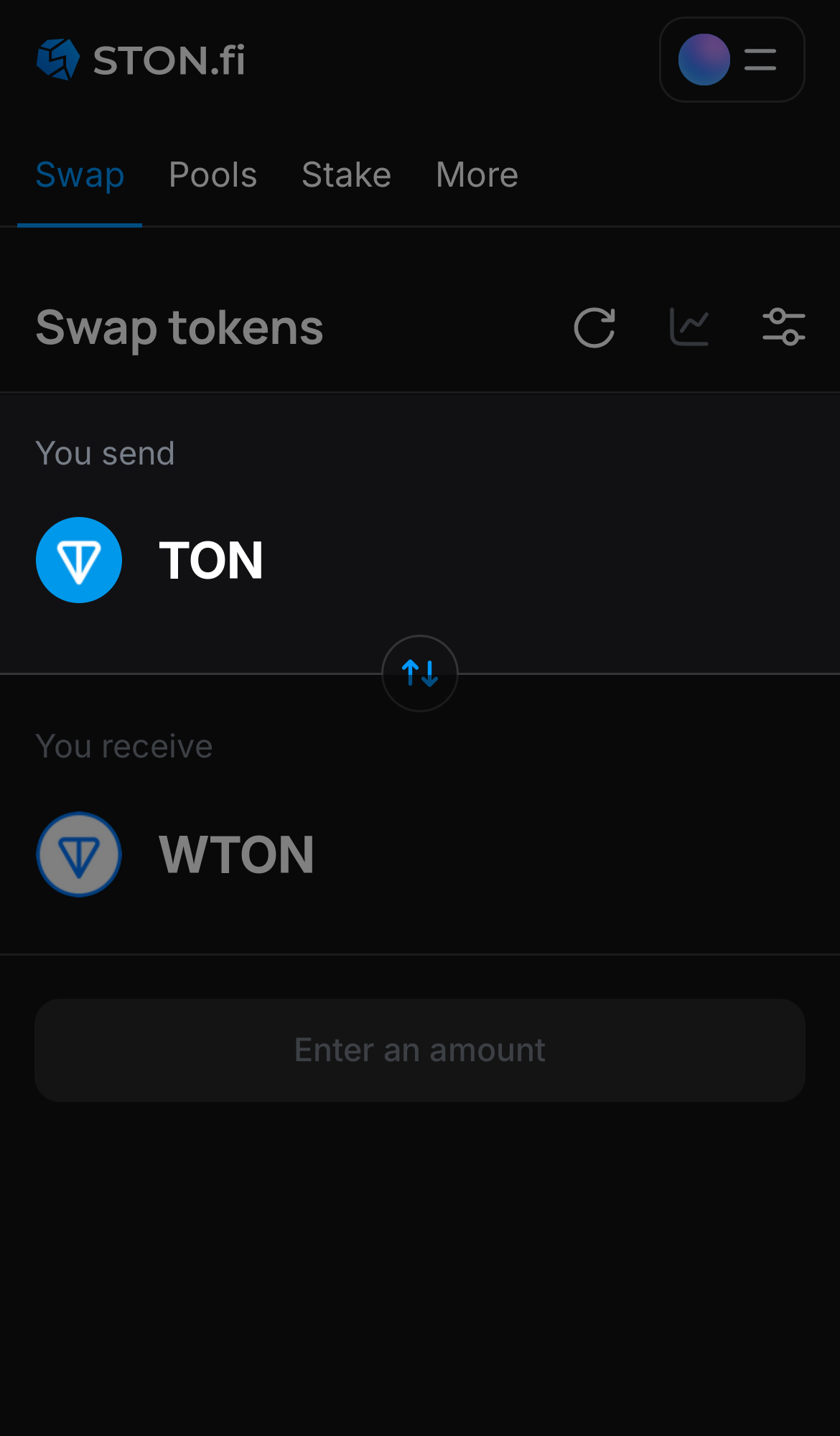 Choose a token in the ‘You send’ box — for example, TON.