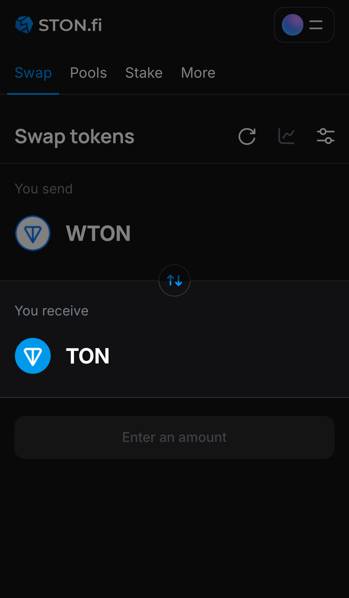 Choose a token in the ‘You receive’ box — for example, TON.