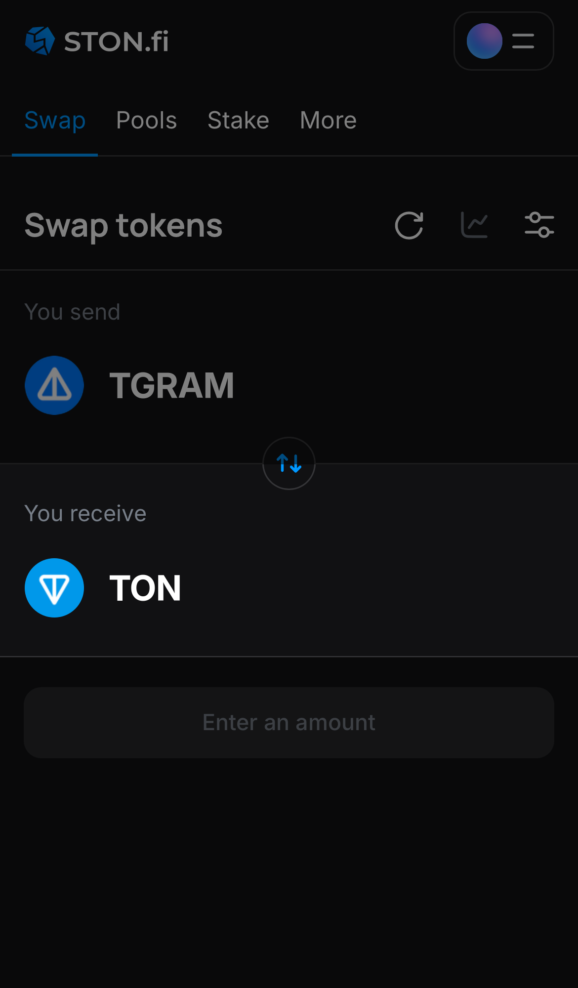 Choose a token in the ‘You receive’ box — for example, TON.