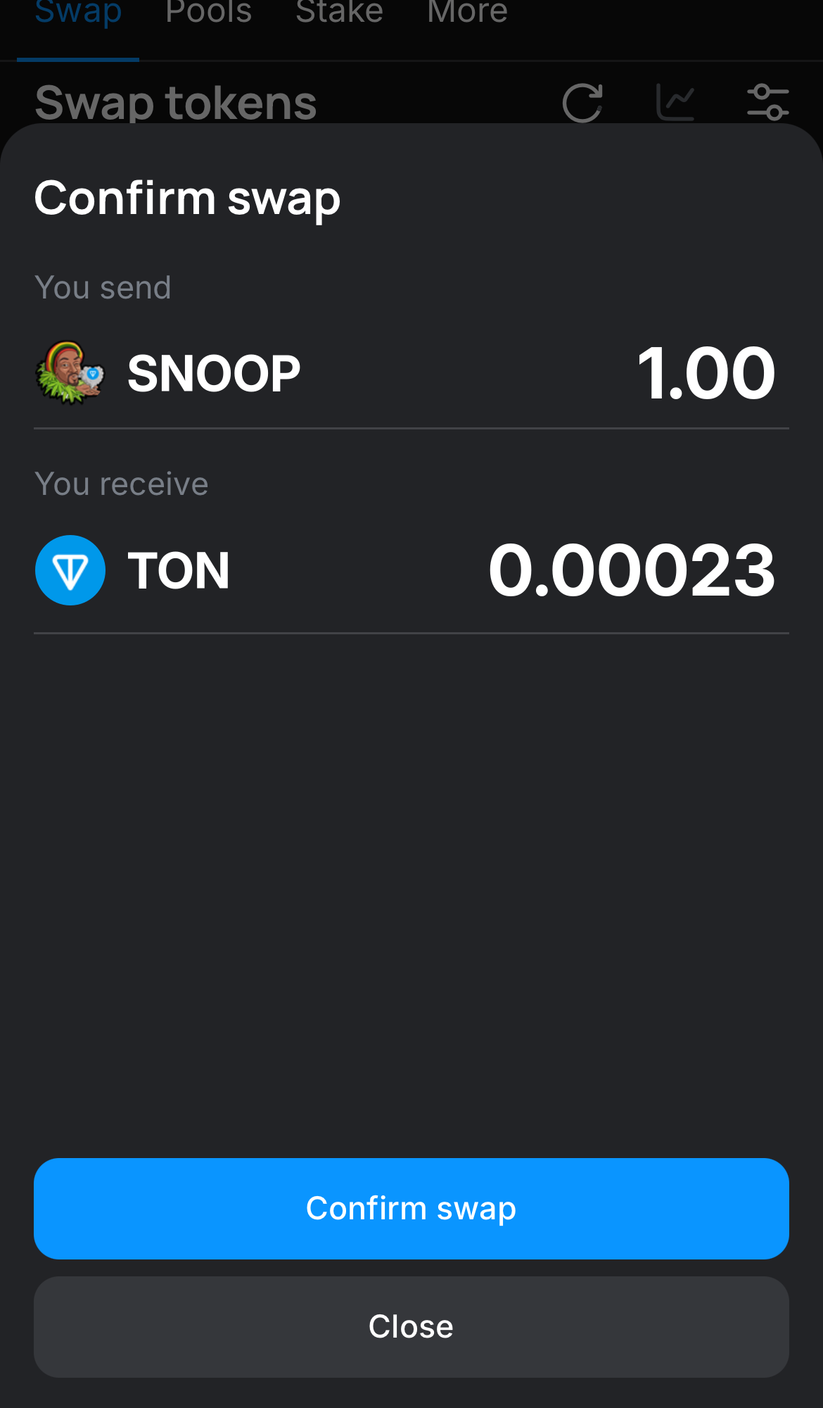 Clique em ‘Swap‘, confira os detalhes e confirme a transação clicando no botão ‘Confirm swap‘.