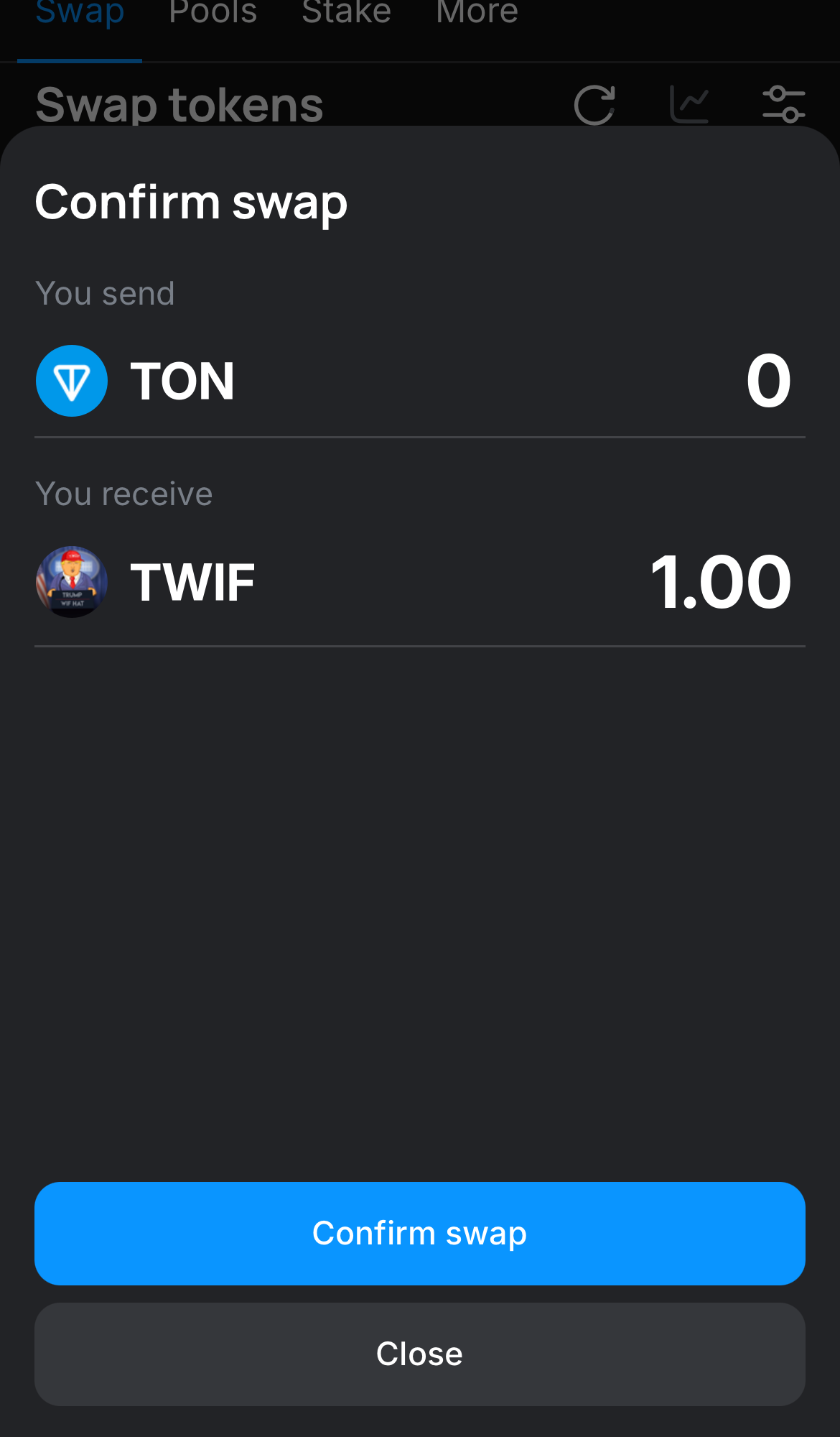Click ‘Swap‘, double-check the details, and confirm the transaction by clicking the ‘Confirm swap‘ button.