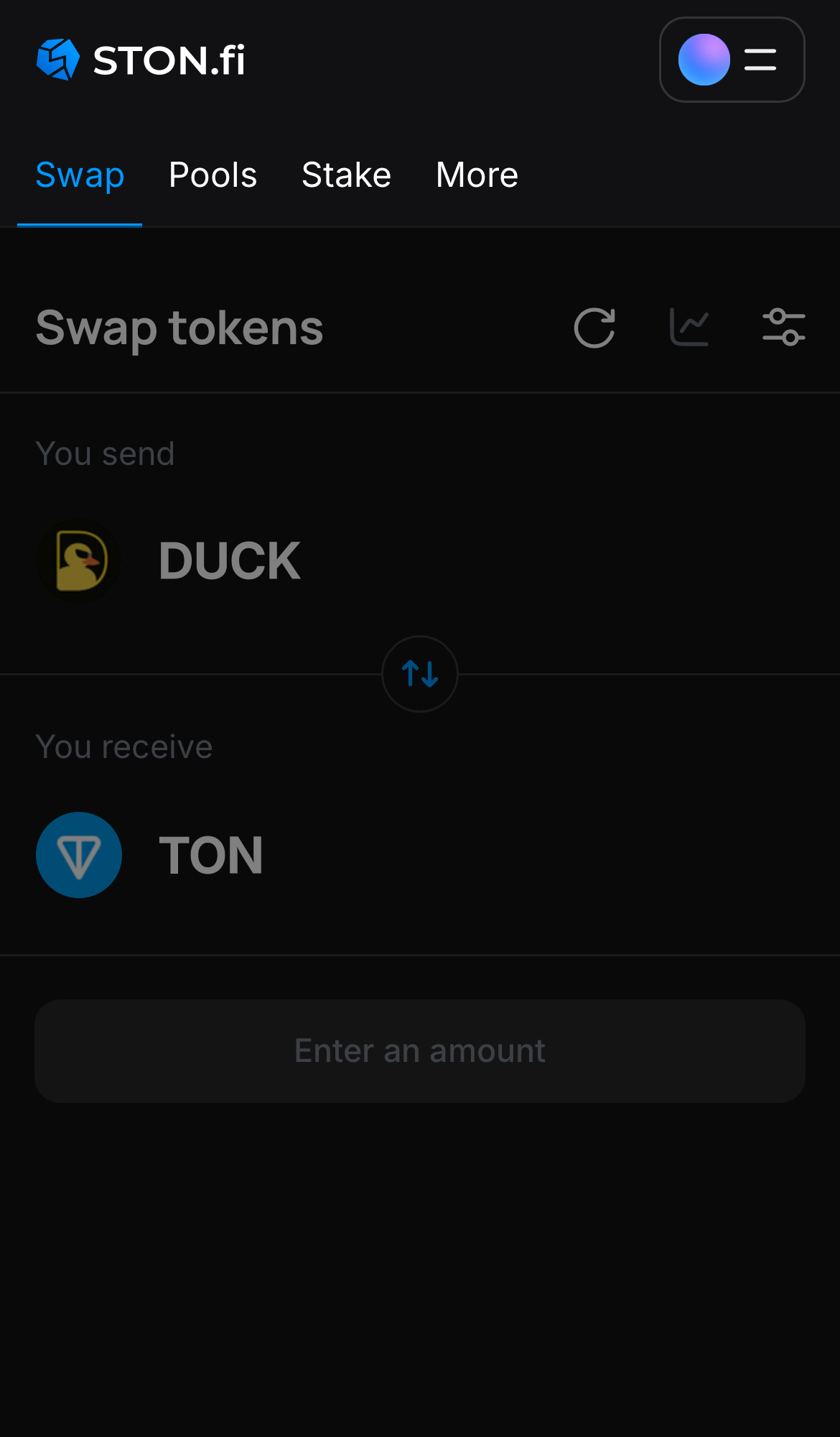 Buka aplikasi STON.fi dan buka tab ‘Swap‘.
