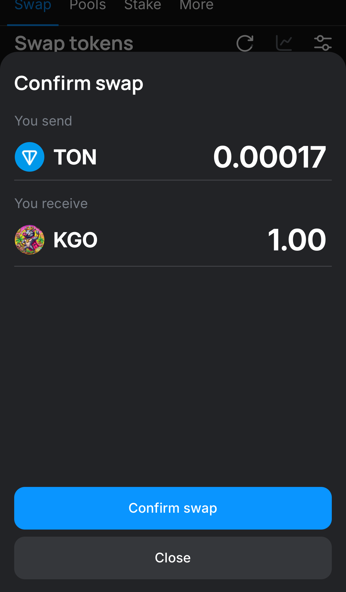 Klik ‘Swap‘, periksa kembali detailnya, dan konfirmasi transaksi dengan mengklik tombol ‘Confirm swap‘.